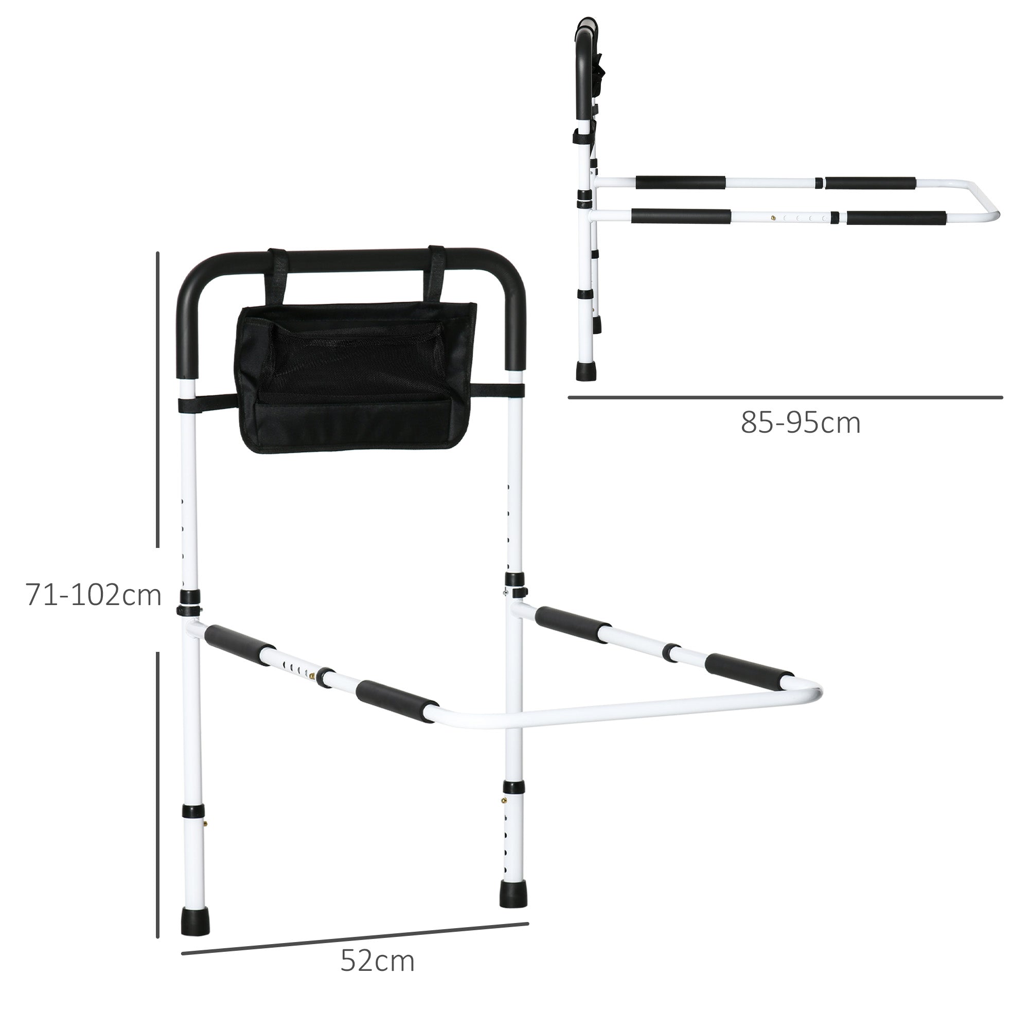 HOMCOM Safety Bed Rail, Height Adjustable Bed Assist Rail with Storage Pocket, Grab Bar for Disabled and Senior, White - North Peak Garden Furniture