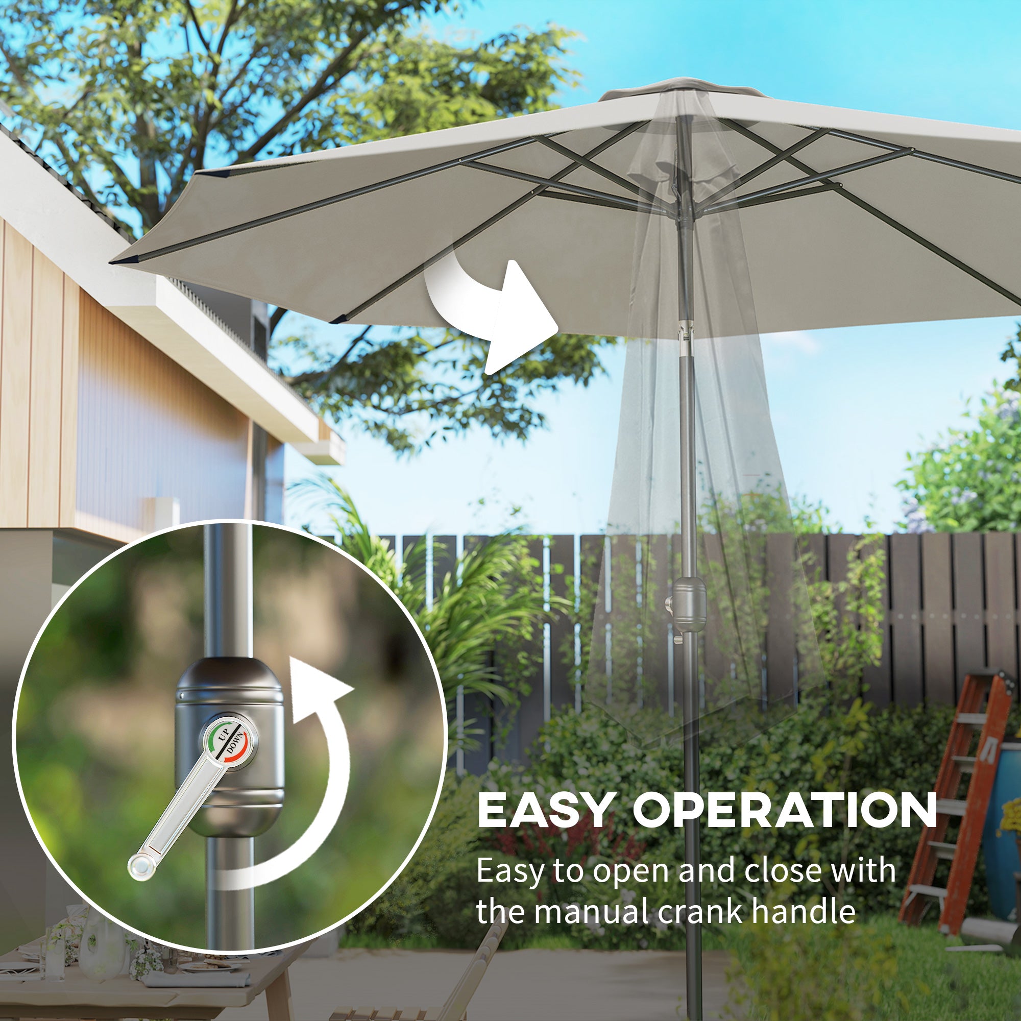 Outsunny 3(m) Tilting Parasol Garden Umbrellas, Outdoor Sun Shade with 8 Ribs, Tilt and Crank Handle for Balcony, Bench, Garden, Light Grey