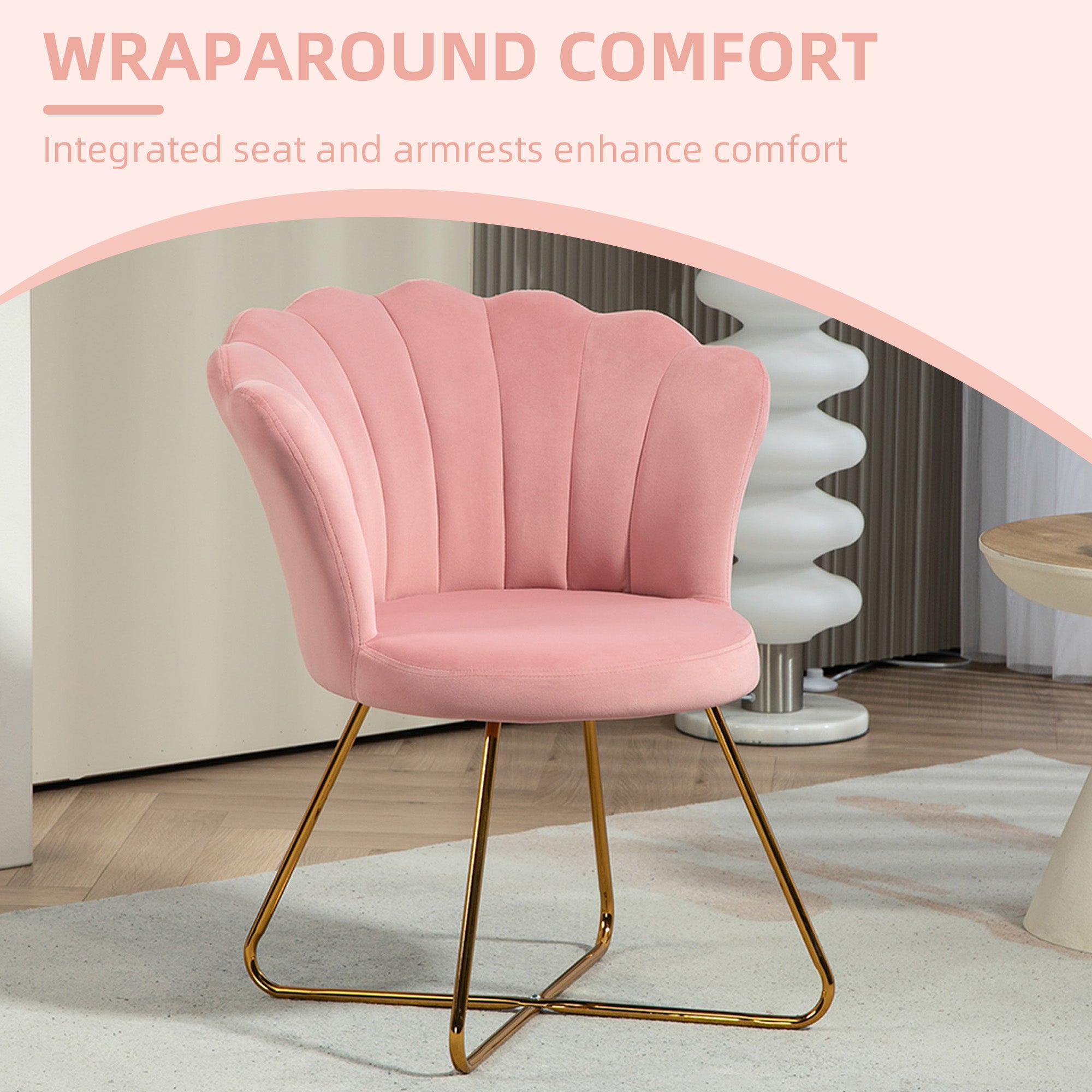 HOMCOM Velvet-Feel Lotus Petal Accent Chair - Pink - North Peak Garden Furniture
