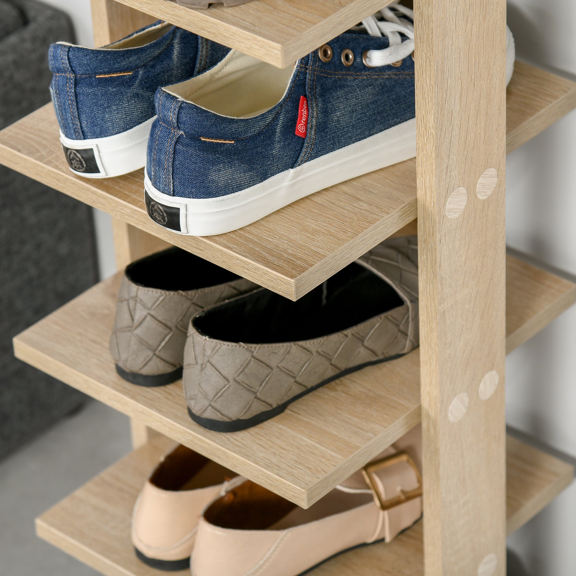 HOMCOM 7 Tier Shoe Rack Organizer Storage Shelf Wooden Display Cabinet for Entryway Living Room Bedroom Oak - North Peak Garden Furniture
