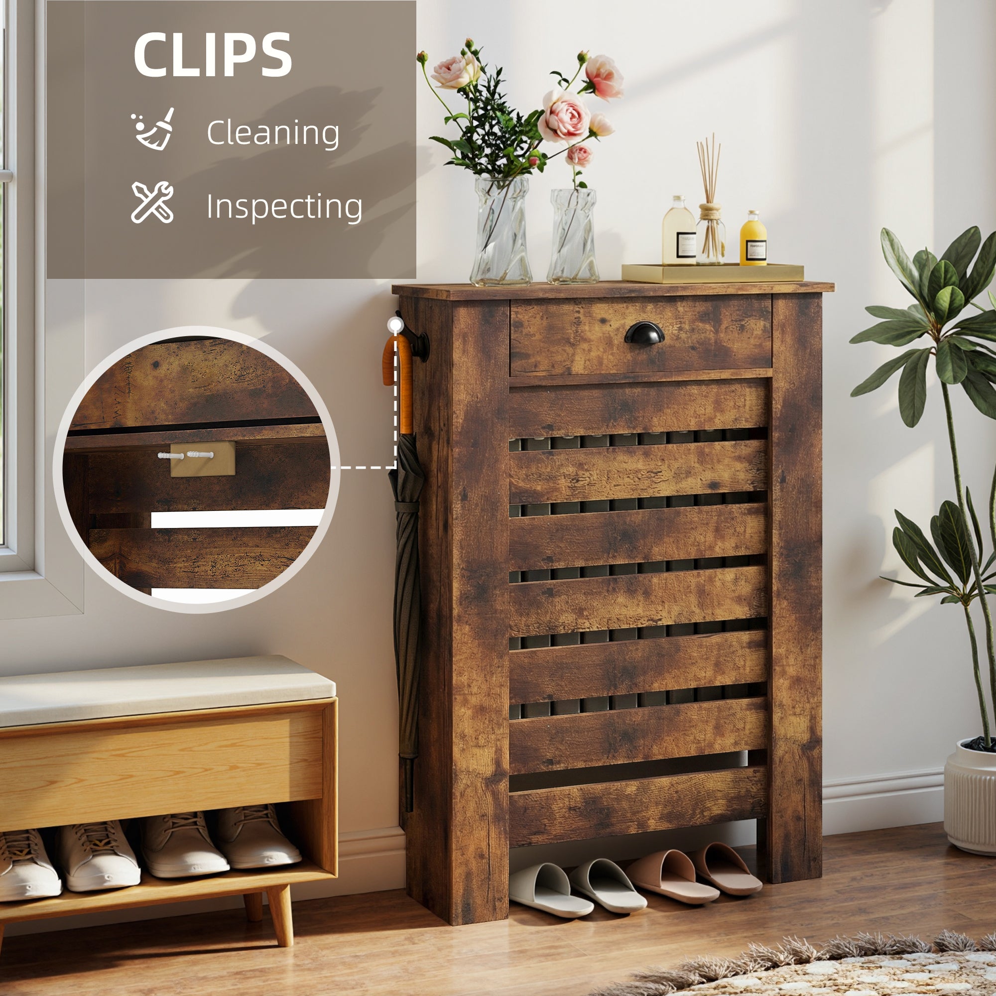 HOMCOM 95.5H x 78Wcm Radiator Cover, with Drawer - Rustic Brown