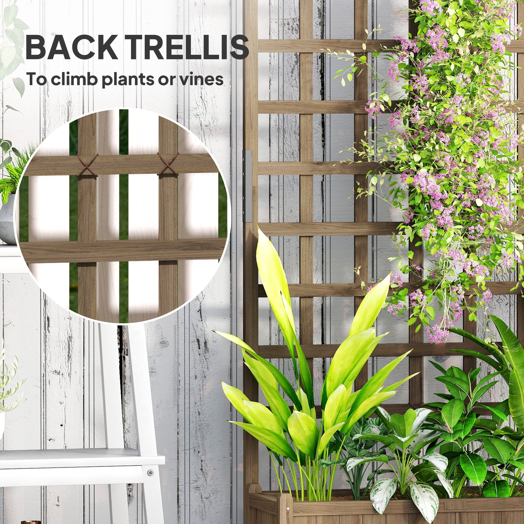 Outsunny Wooden Trellis Planter, Raised Garden Bed with Wheels and Bed Liner, to Climb and Grow Vegetables, Herbs and Flowers - North Peak Garden Furniture