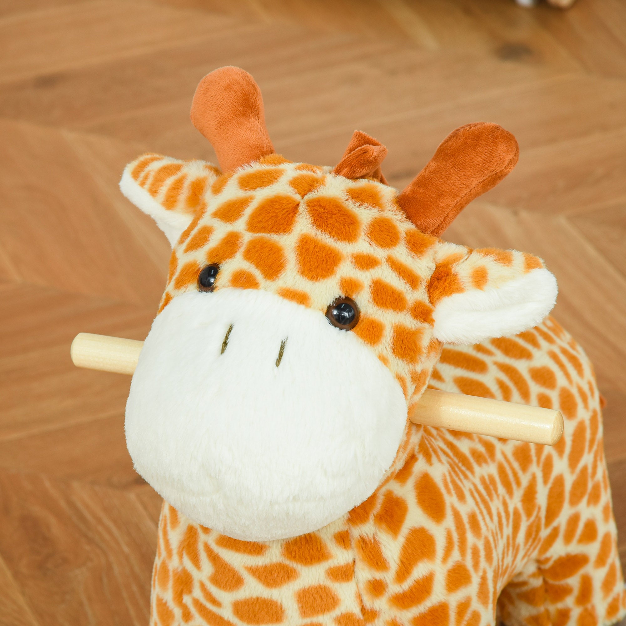 HOMCOM 2 In 1 Kids Todder Rocking Horse Plush Ride On Giraffe Rocker with Wheels Wooden Base Animal Sounds for 3-6 Years - North Peak Garden Furniture