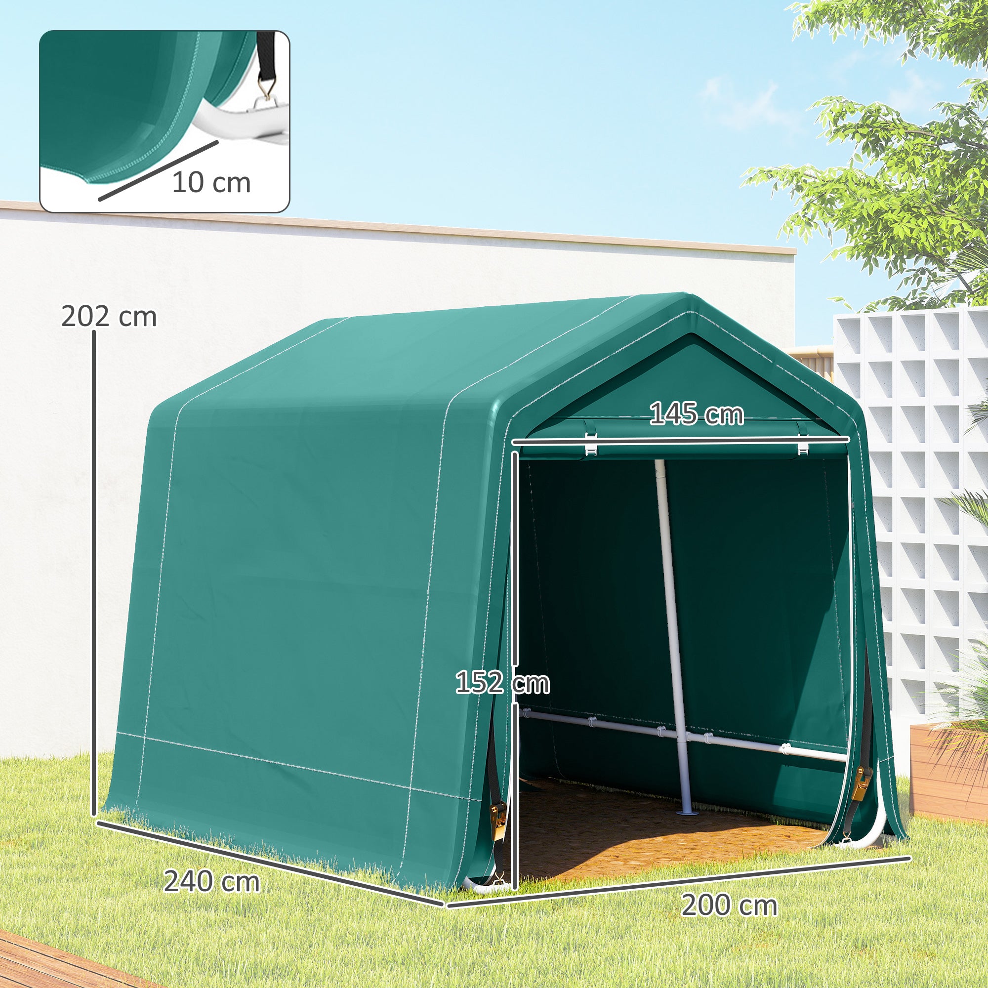 Outsunny 8 x 6.5 ft Outdoor Garden Storage Shed, Waterproof Bike Tent with Double Roll-up Zipper Door for Garden Tools, Green