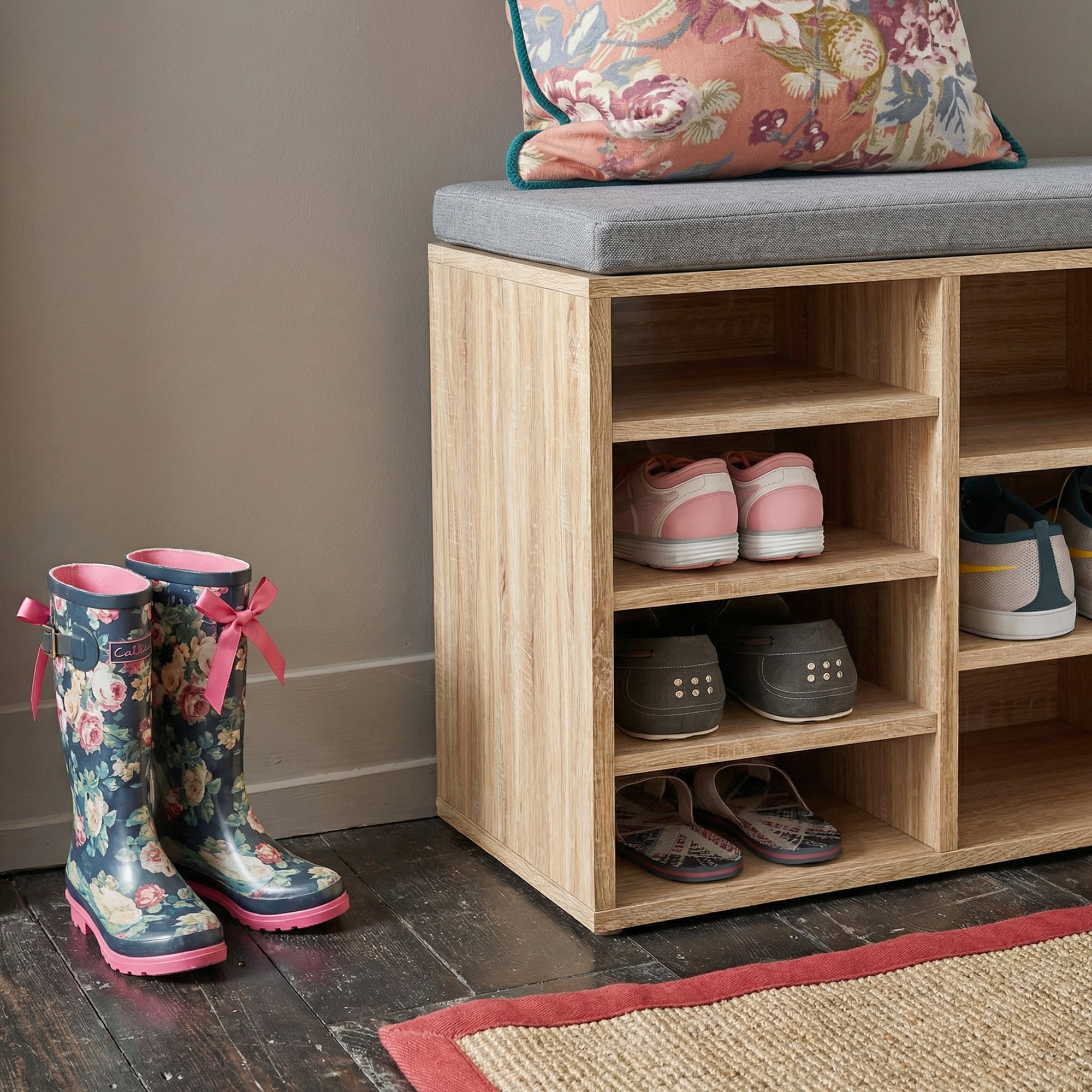 HOMCOM Multi-Storage Shoe Rack w/ 14 Compartments Cushion Moving Shelves Solid Frame Foot Pads Home Office Tidy Organisation Boots Trainers Brown