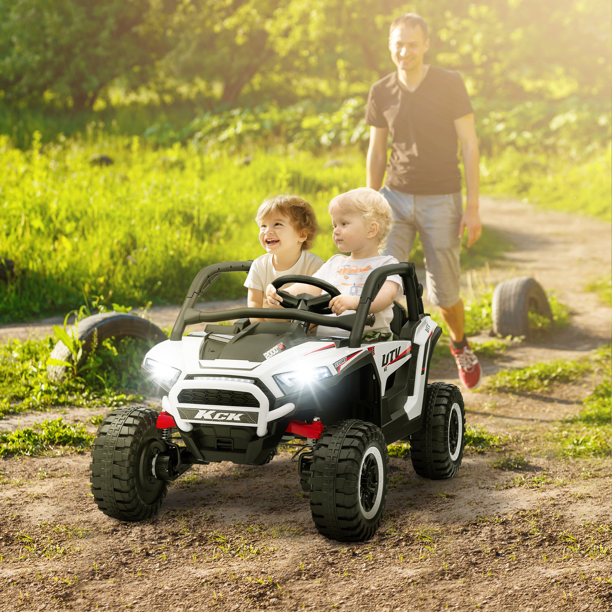 AIYAPLAY 2 Seater 24V 7AH Ride on Truck, Battery Powered Electric Ride On Car w/ Remote, Suspension, 3 Speeds - White