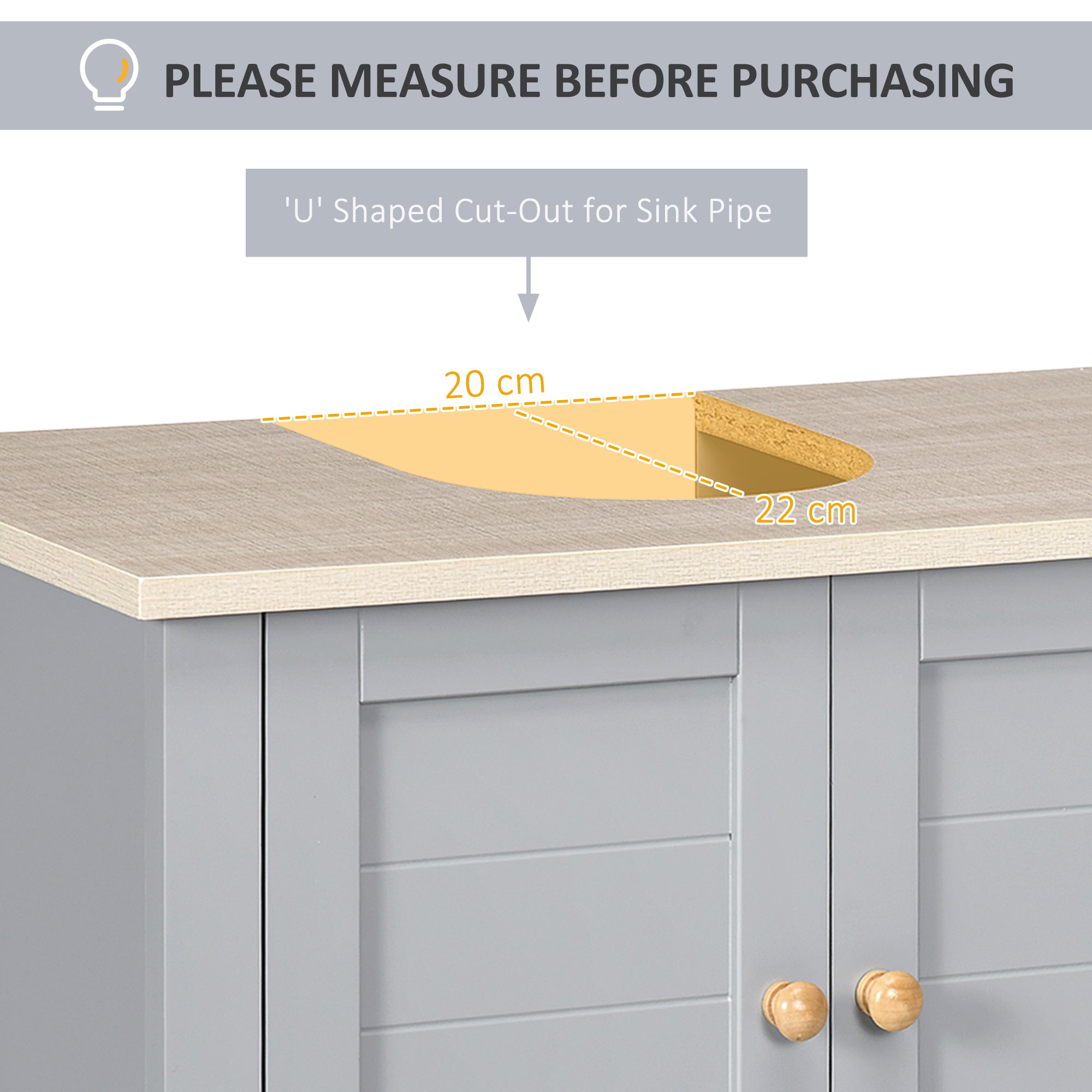 kleankin Under Sink Cabinet, Bathroom Vanity Unit, Pedestal Under Sink Design, Storage Cupboard with Adjustable Shelf, Grey - North Peak Garden Furniture