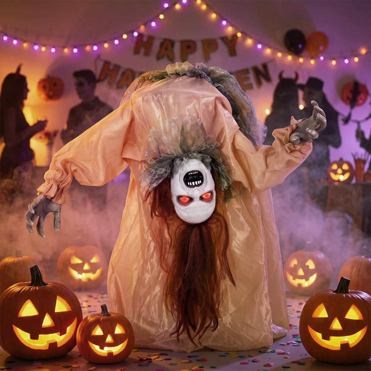 HOMCOM Animated Halloween Ghost, Halloween Animatronics with Creepy Screams, Glowing Eyes, Sound/Touch Activated
