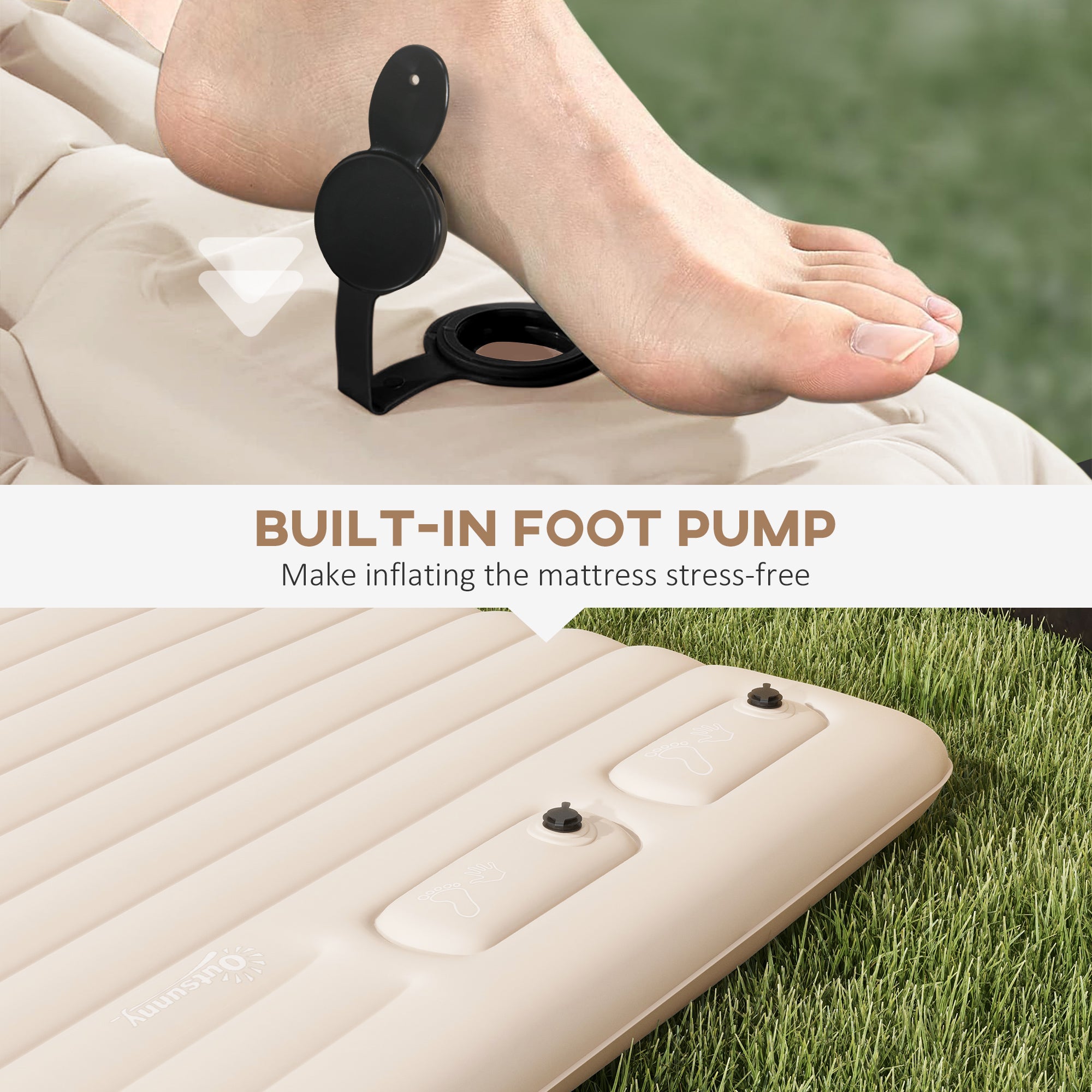 Outsunny Double Inflatable Mattress, with Built-In Pump - White - North Peak Garden Furniture