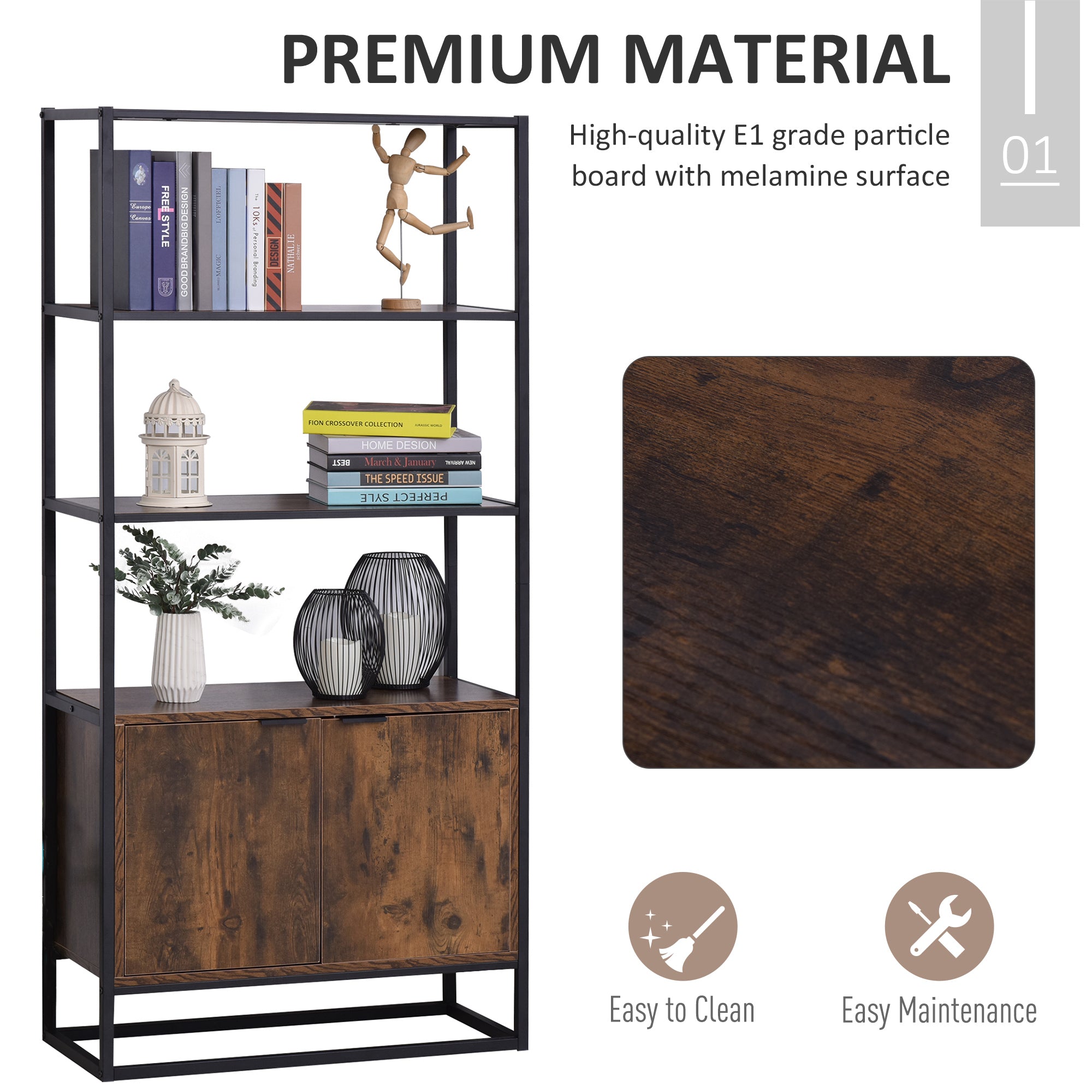 HOMCOM Storage Cabinet with 3 Open Shelves Cupboard Freestanding Tall Organizer Multifunctional Rack for Livingroom Bedroom Kitchen Rustic Brown - North Peak Garden Furniture