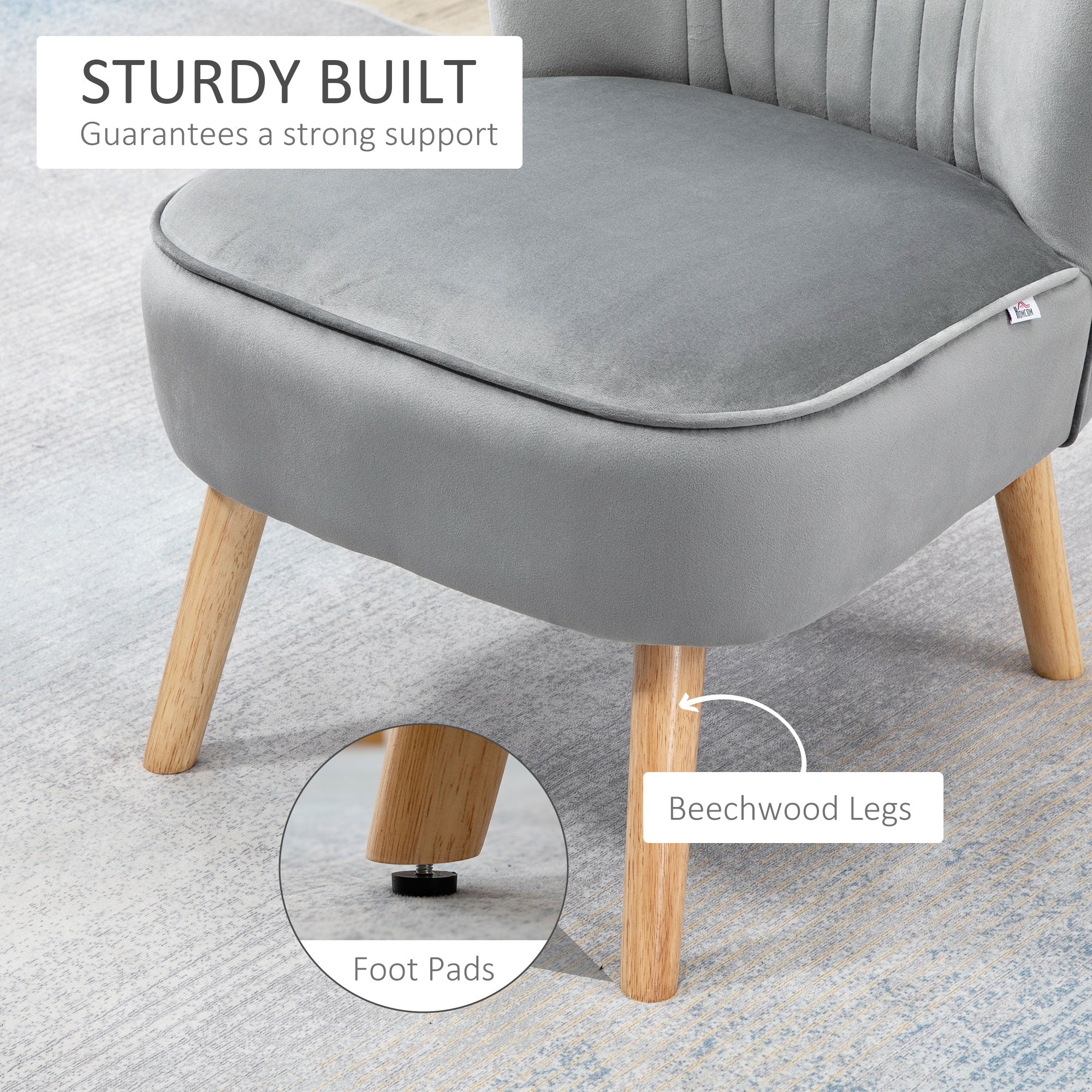 HOMCOM Velvet Accent Chair Occasional Tub Seat Padding Curved Back with Ottoman Wood Frame Legs Home Furniture Light Grey - North Peak Garden Furniture