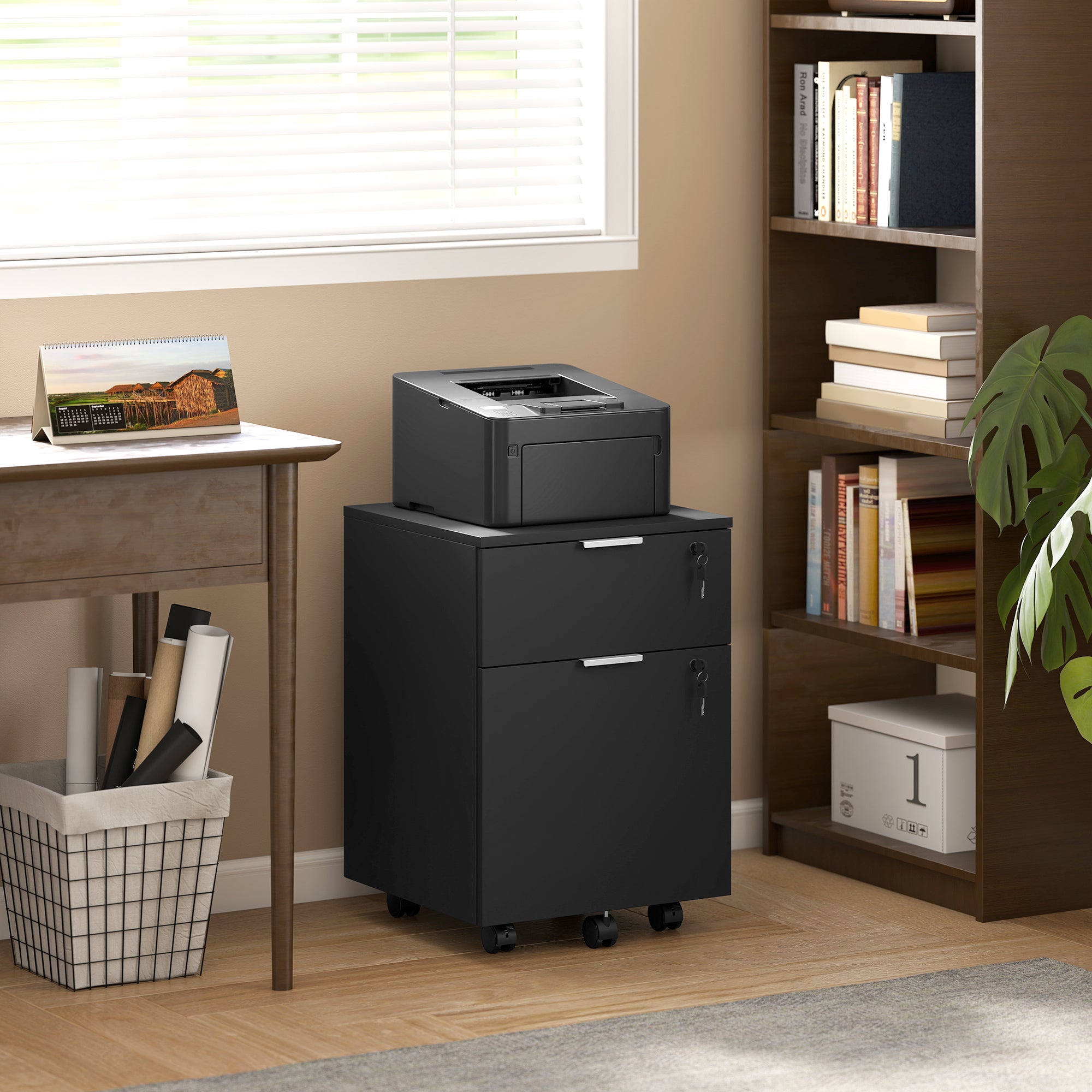 HOMCOM Two-Drawer Lockable Filing Cabinet - Black