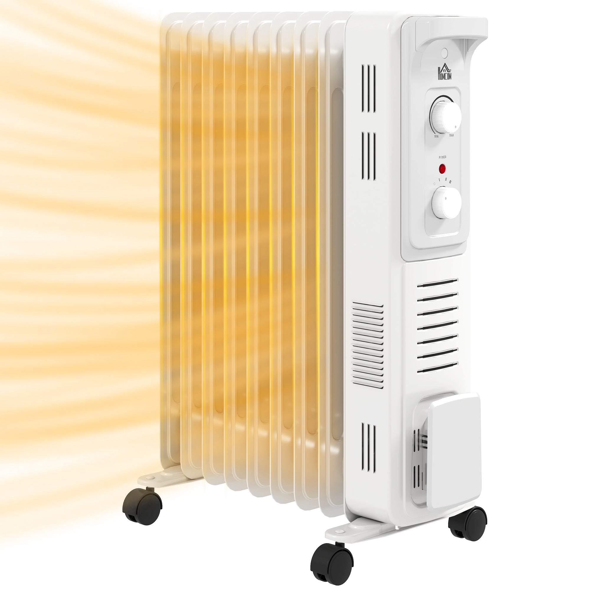 HOMCOM 2000W Quiet Oil Filled Radiator, 9 Fin Energy Efficient Portable Electric Heater with 3 Heat Settings, Adjustable Thermostat, Safety Tip Over, Overheat Protection, for Home, White - North Peak Garden Furniture
