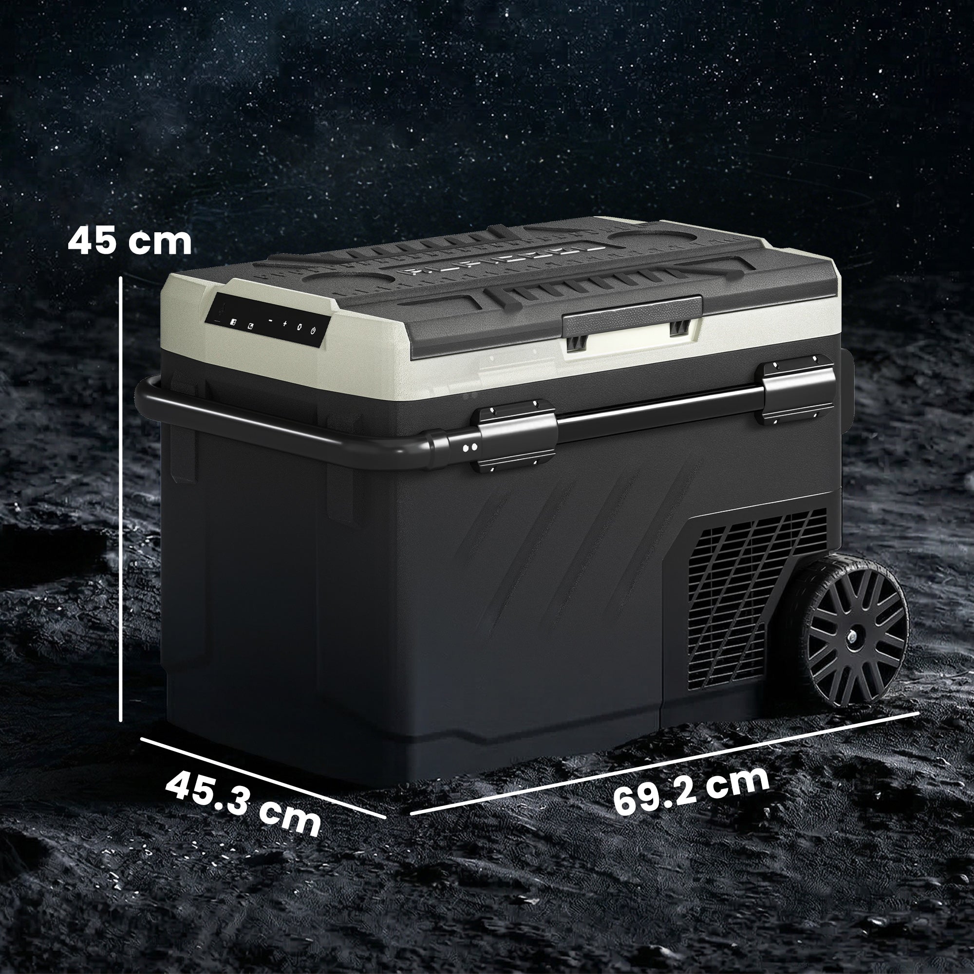 Outsunny 40L Compressor Car Fridge Freezer, Dual Zone Camping Refrigerator with App Control, Telescopic Handle, -20℃-20℃
