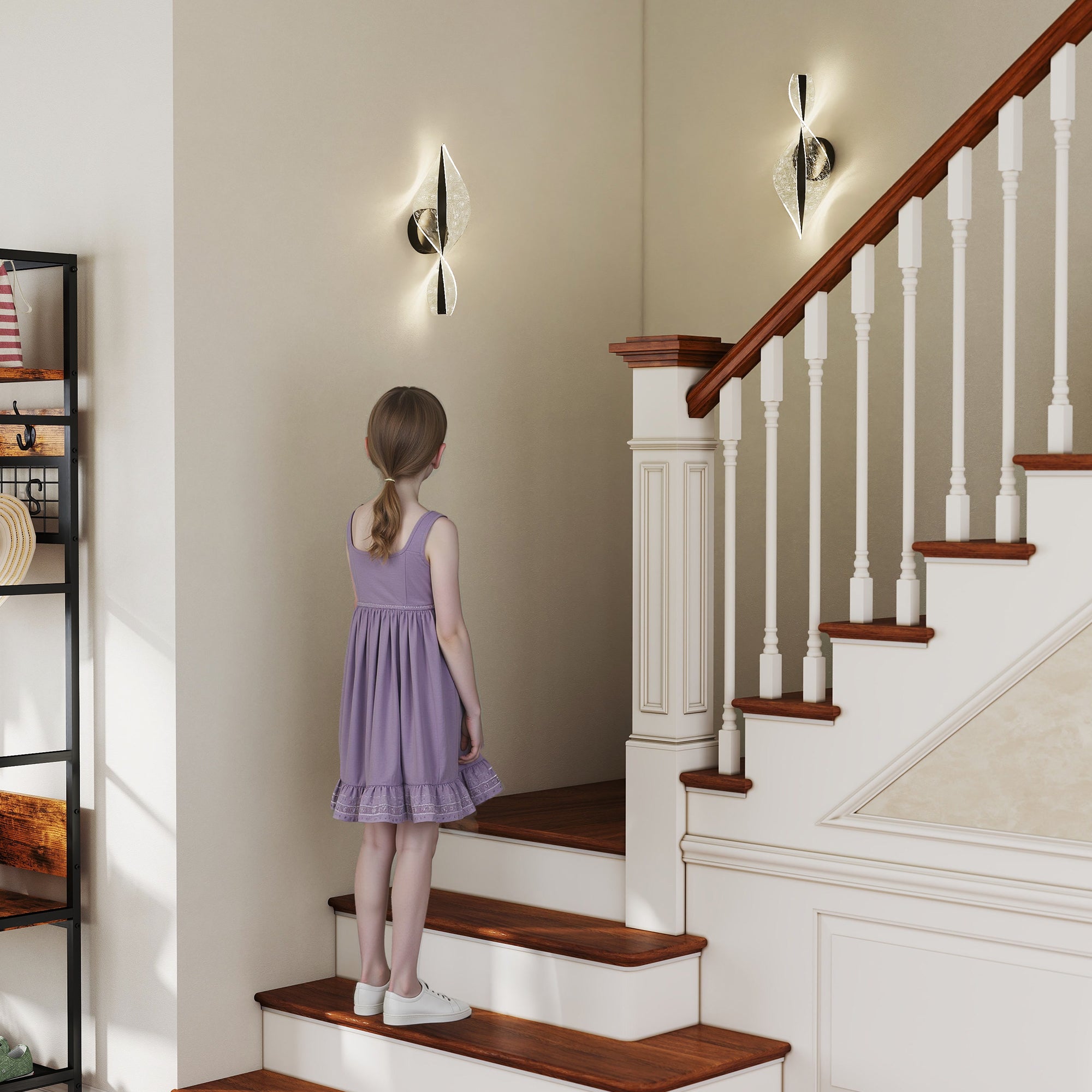 HOMCOM Led Wall Lamp 2 Pack, 13W Modern Indoor Spiral Wall Light, Colour Temperature Adjustable 3000K/4000K/6500K, for Bedroom, Living Room, Hallway, Stairs, Black - North Peak Garden Furniture