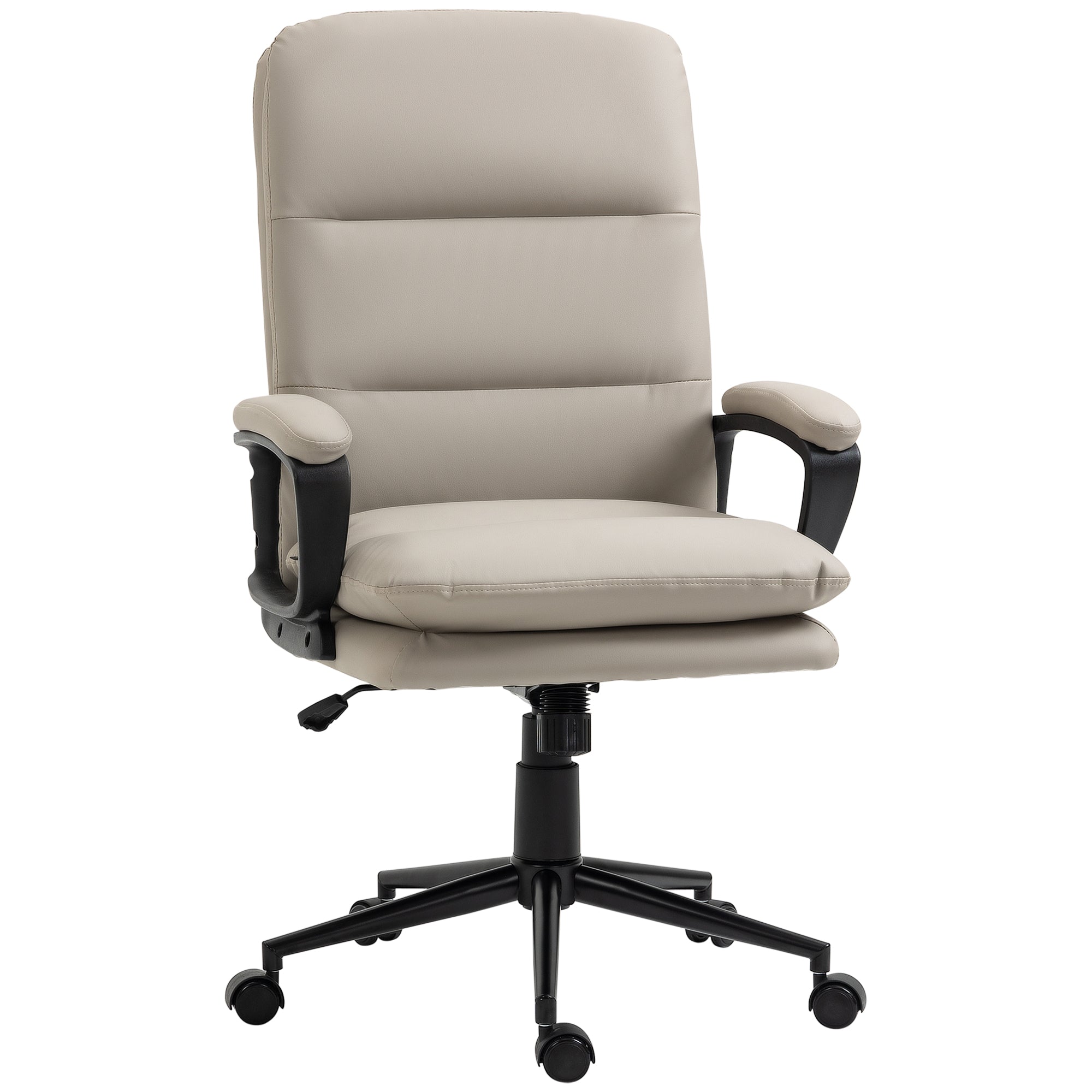 Vinsetto Ergonomic Computer Desk Chair, PU Leather Office Chair with Adjustable Height and Swivel Rolling Wheels for Work Study, Light Grey - North Peak Garden Furniture