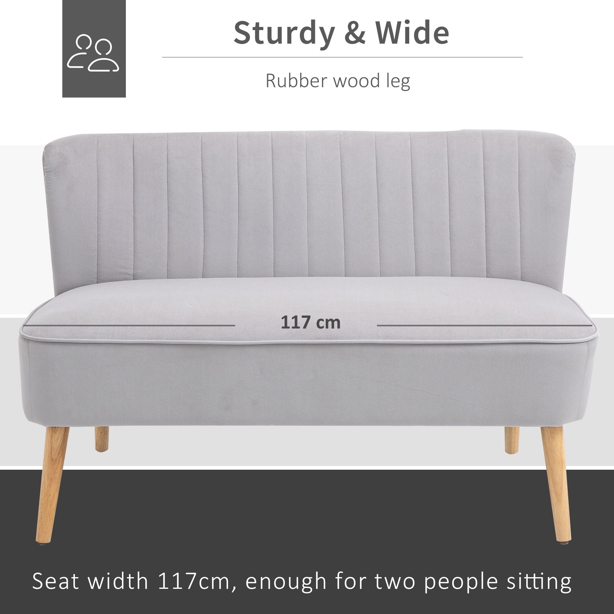 HOMCOM Modern Velvet Double Seat Sofa w/ Wood Frame Foam Padding High Back Soft Comfortable Compact Couch Grey - North Peak Garden Furniture