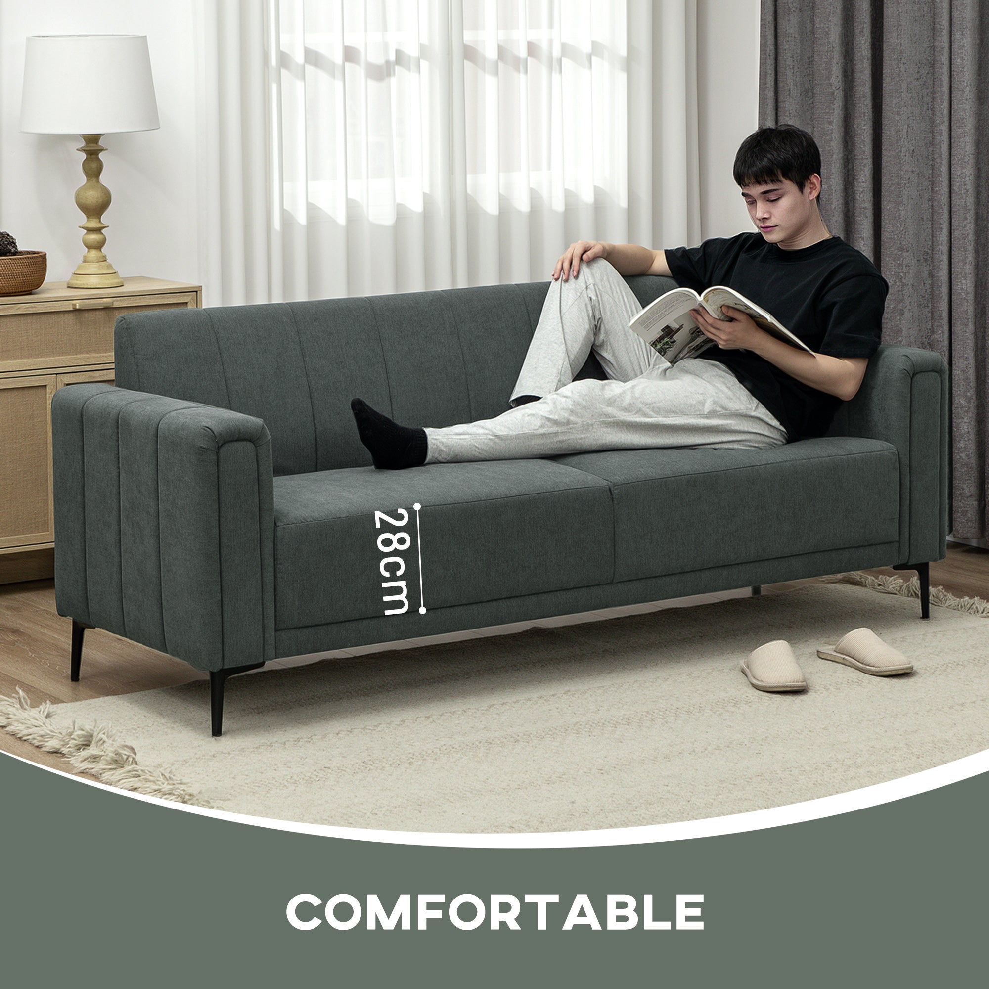 HOMCOM Three-Seater Relaxed Modern Sofa - Grey - North Peak Garden Furniture
