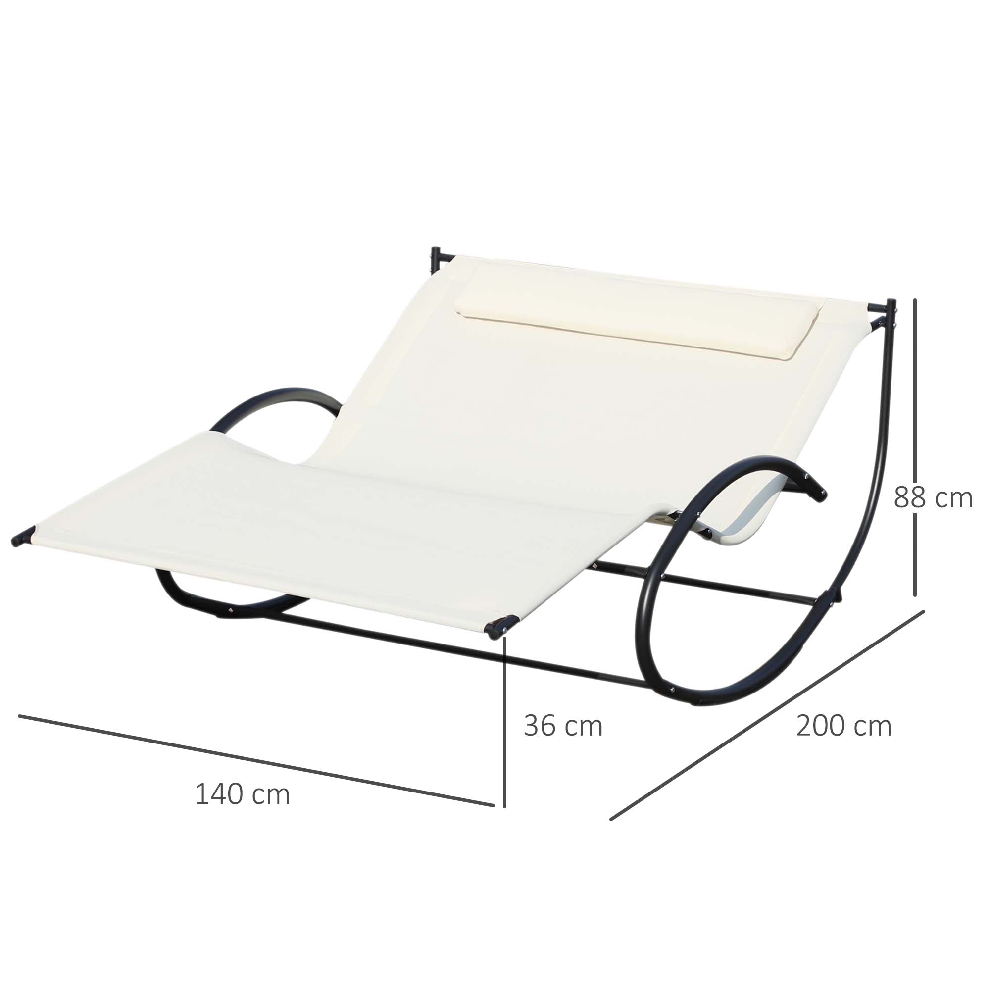 Outsunny Double Sun Lounger, Rocking Lounger Sunbed Daybed with Armrest and Headrest Pillow, for Two, For Outdoor Patio Garden, Cream White - North Peak Garden Furniture