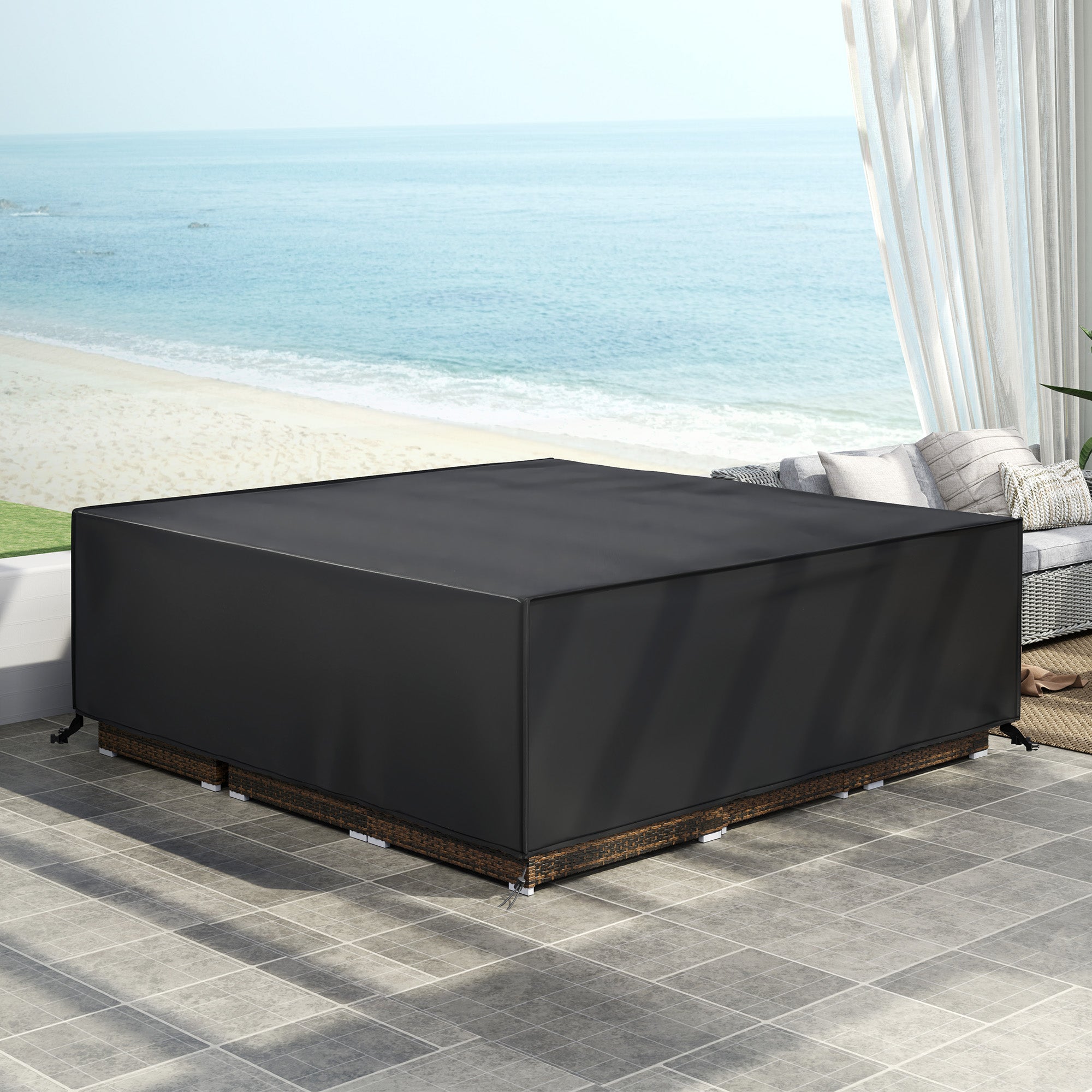 Outsunny Large Patio Garden Furniture Set Cover 600D Oxford Square Waterproof, 230 x 230 x 70 cm, Black - North Peak Garden Furniture