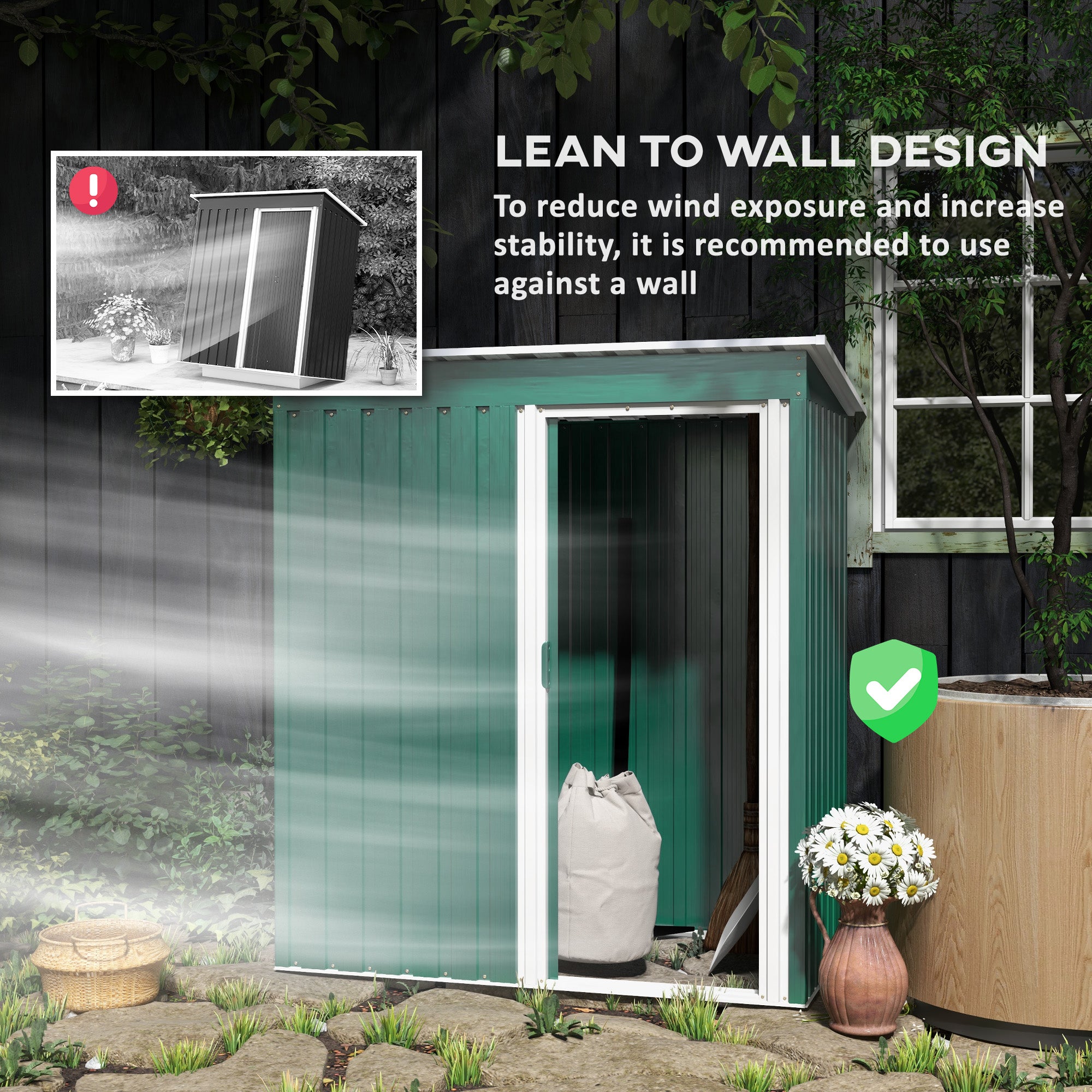 Outsunny 5 x 3ft Garden Storage Shed with Sliding Door and Sloped Roof Outdoor Equipment Tool Garden, Green - North Peak Garden Furniture