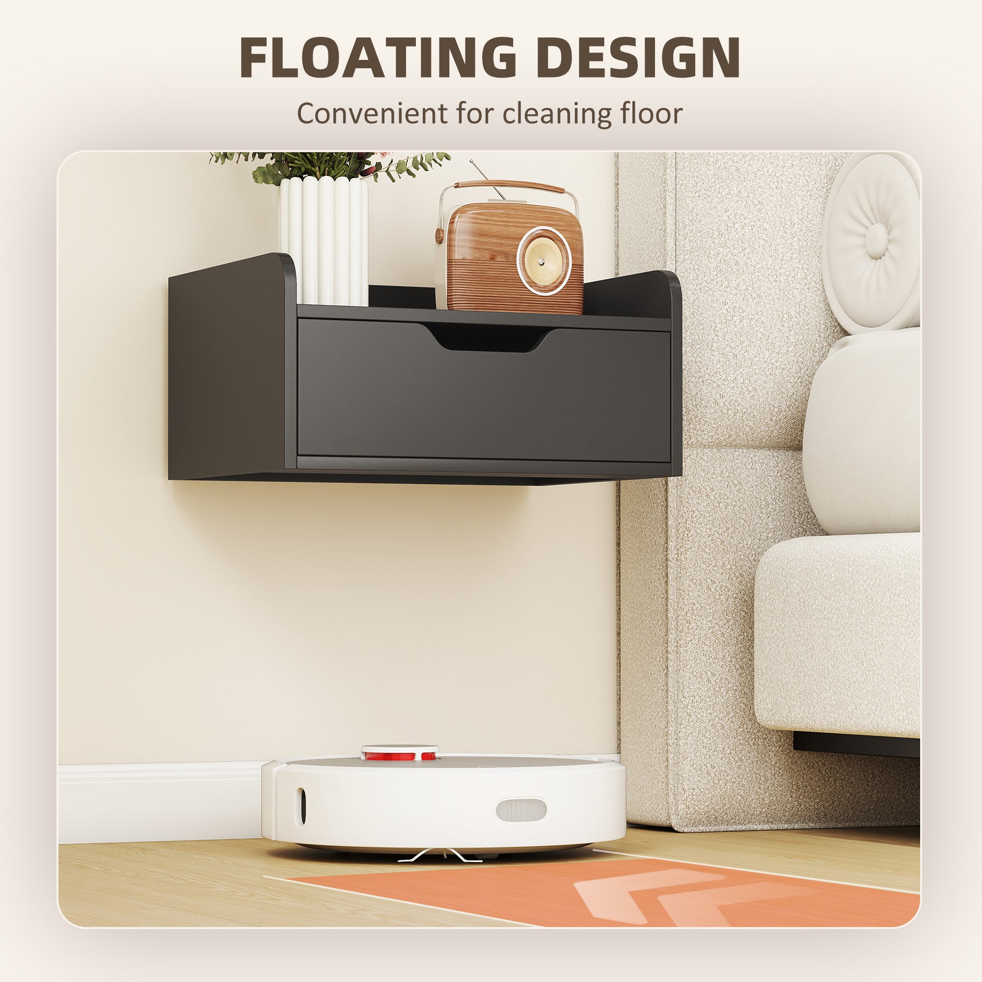 HOMCOM Floating Nightstands Set of 2, Wall Mounted Bedside Table with Drawer for Bedroom, Black