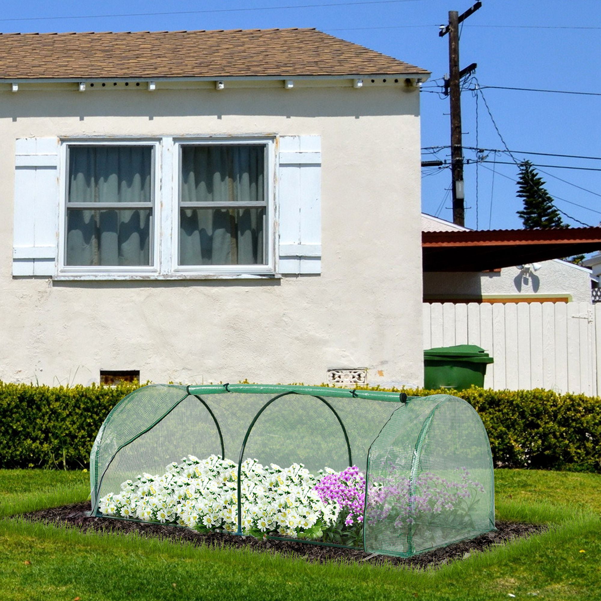 Outsunny Tunnel Greenhouse, Steel Frame Outdoor Grow House with PE Cover, Roll-up Door, Green, 200x100x80cm