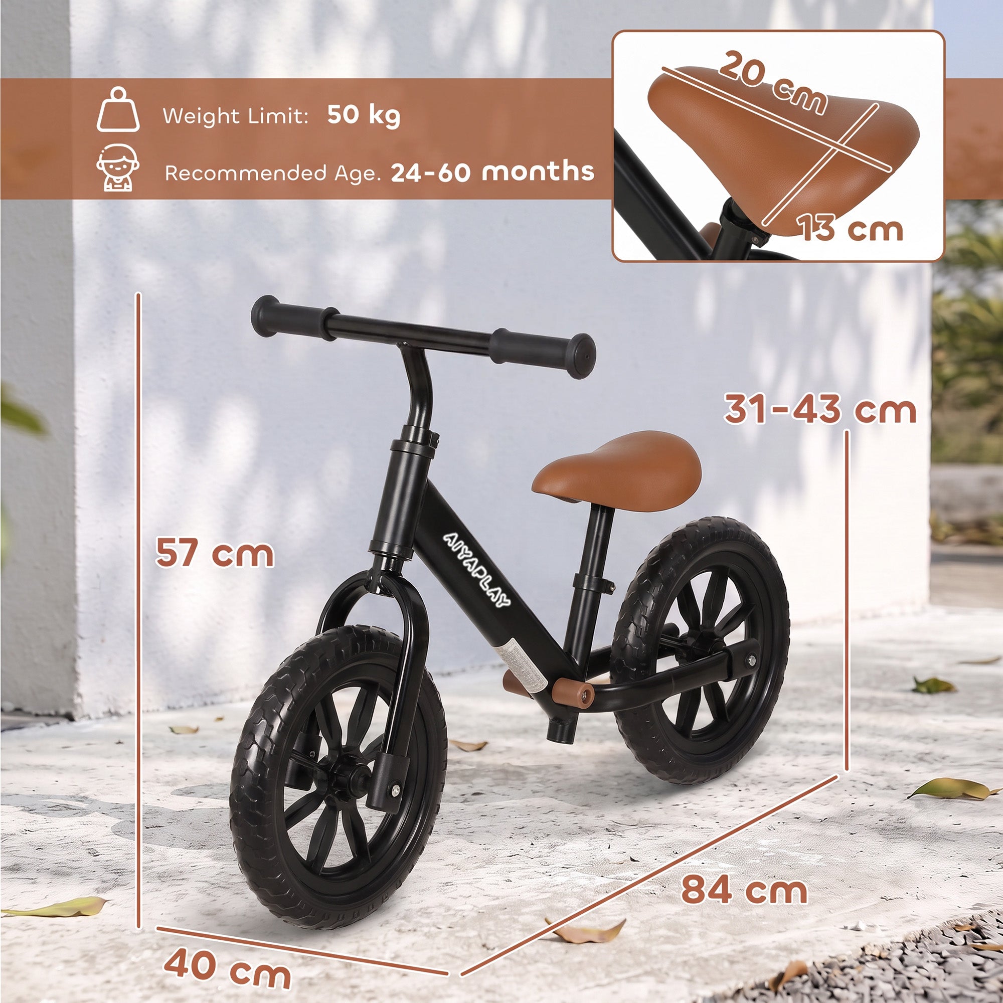 AIYAPLAY 11.2" Balance Bike for 2-5 Years, Toddler Bike with Lighting Wheels, Adjustable Seat & Handlebar, Black