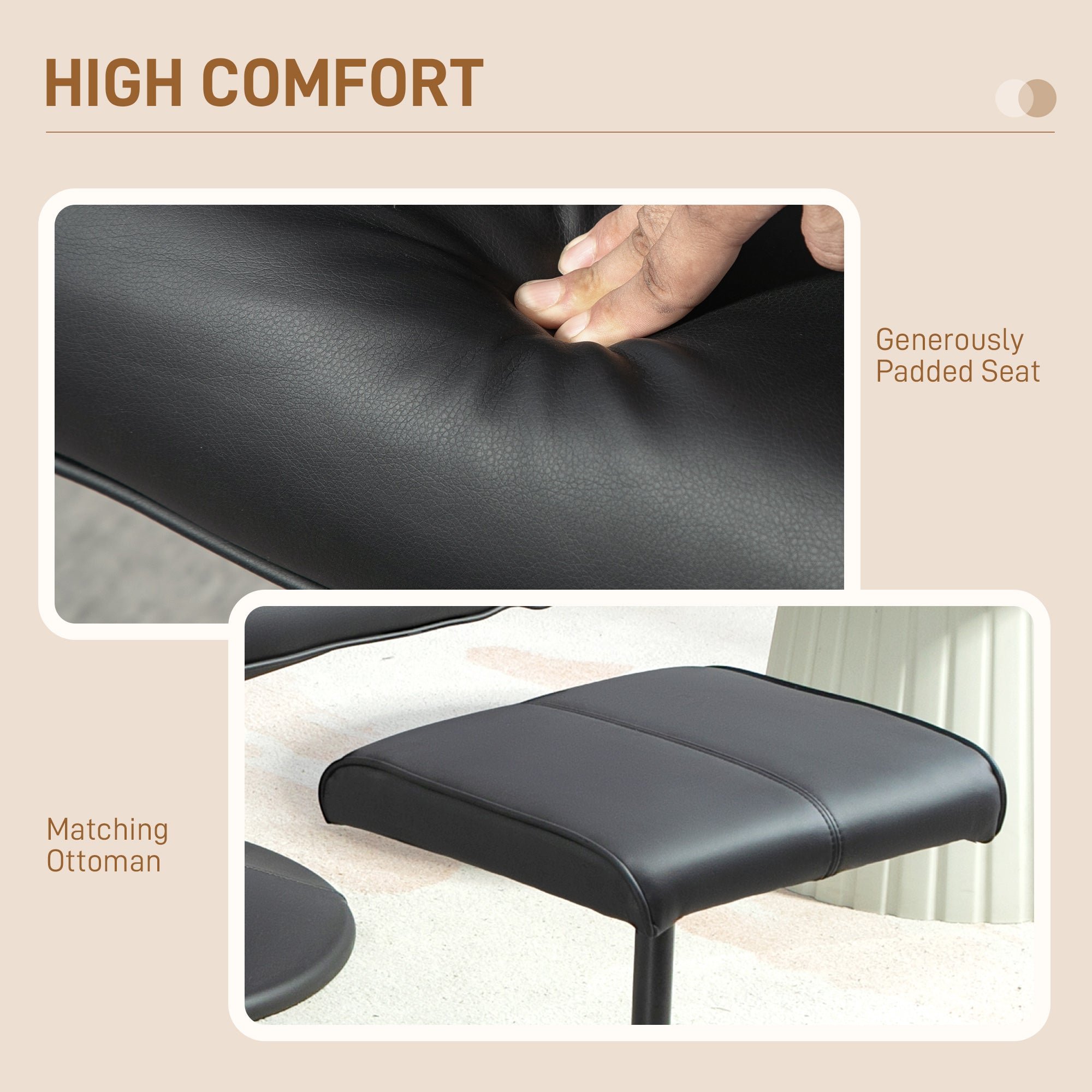 HOMCOM Faux Leather Reclining Chair and Footstool - Black - North Peak Garden Furniture