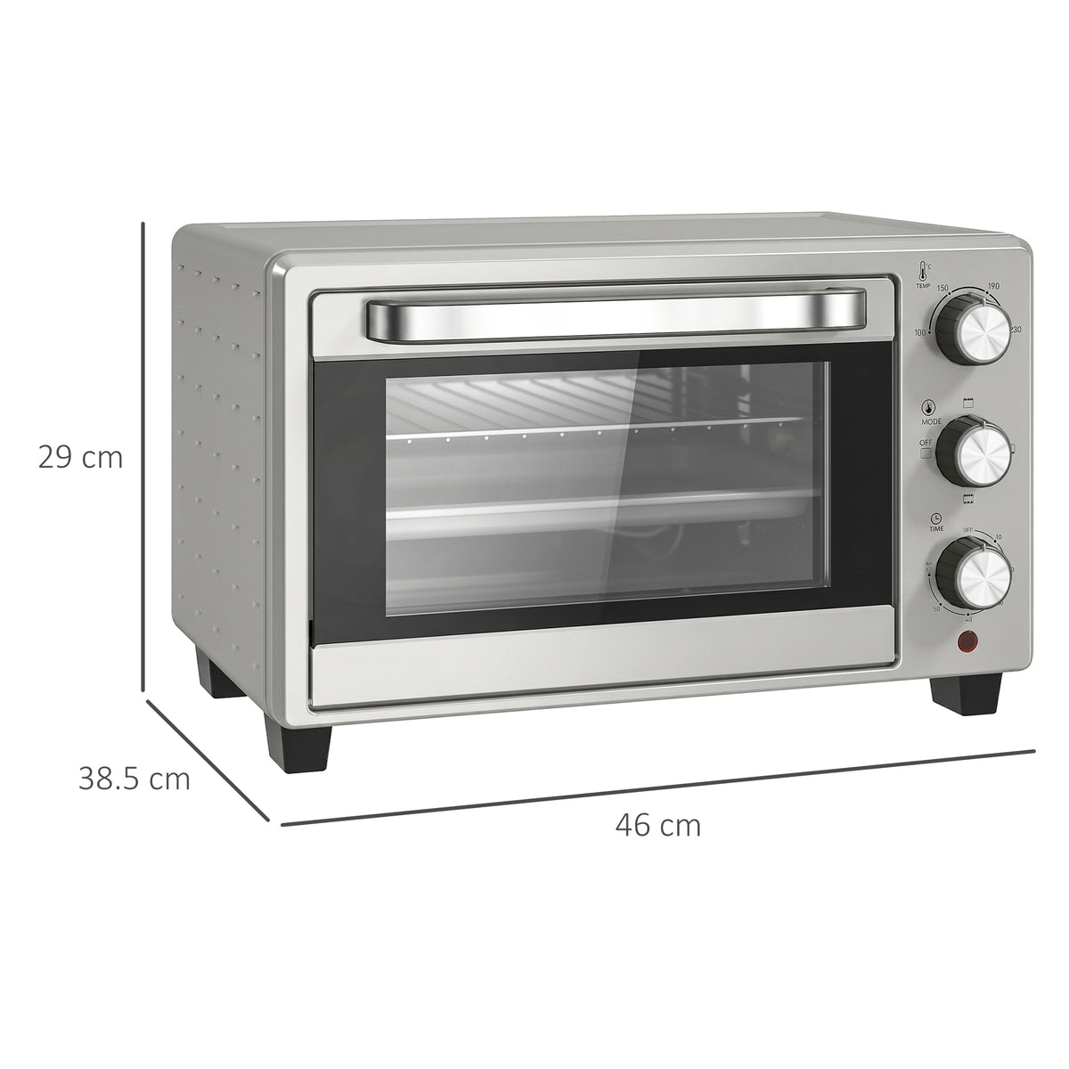 HOMCOM 21L Mini Countertop Oven, 100°C-230°C Adjustable Temp - Silver Tone