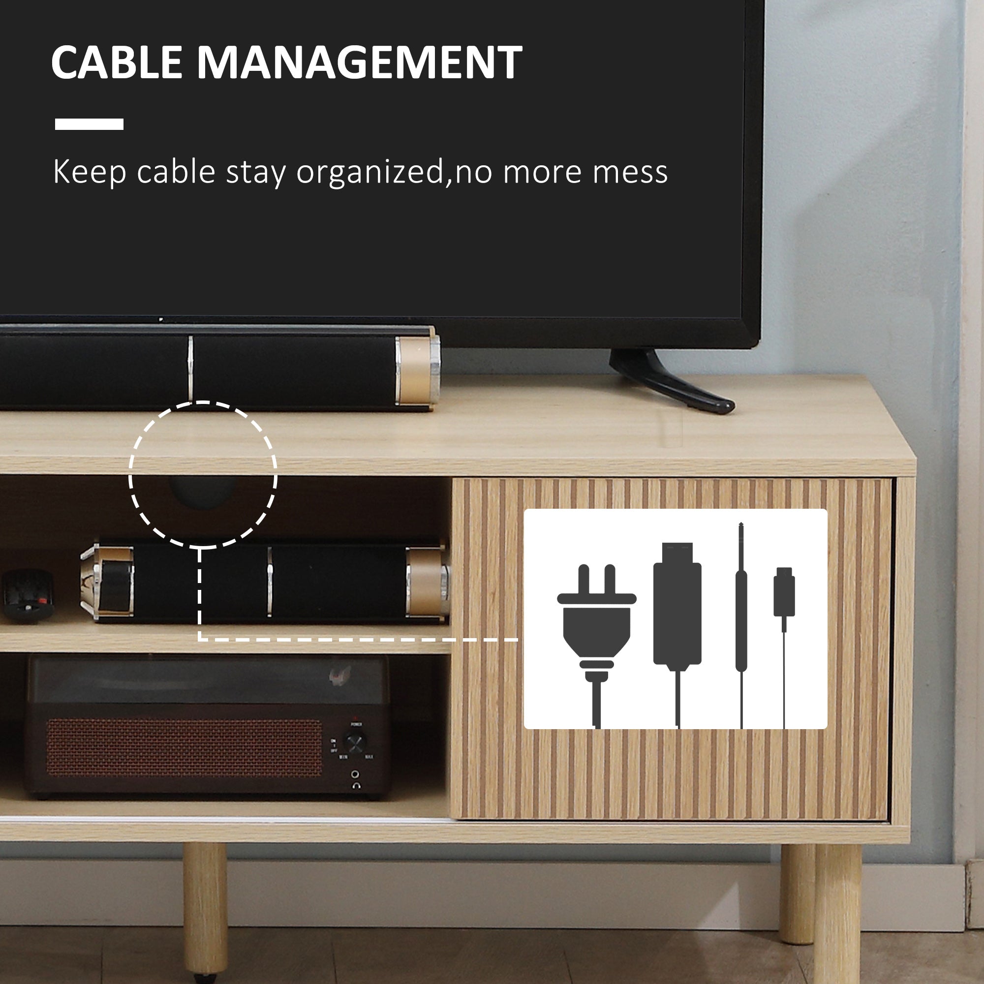 HOMCOM Sliding Door TV Cabinet Stand - Oak Wood-Effect - North Peak Garden Furniture