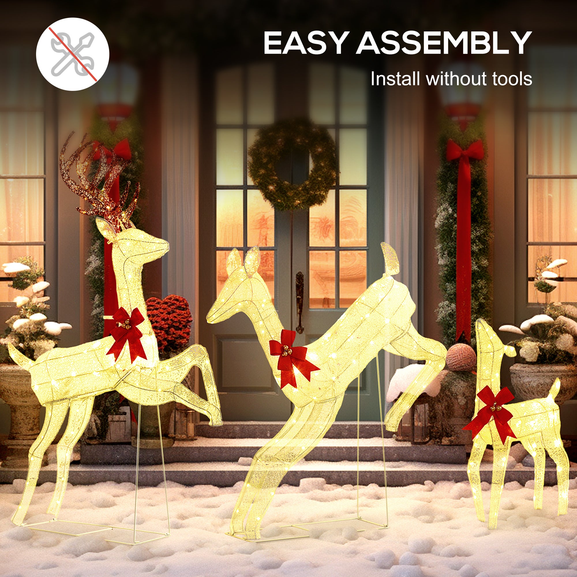 Outsunny Three-Piece LED Light Reindeer Christmas Decoration - North Peak Garden Furniture