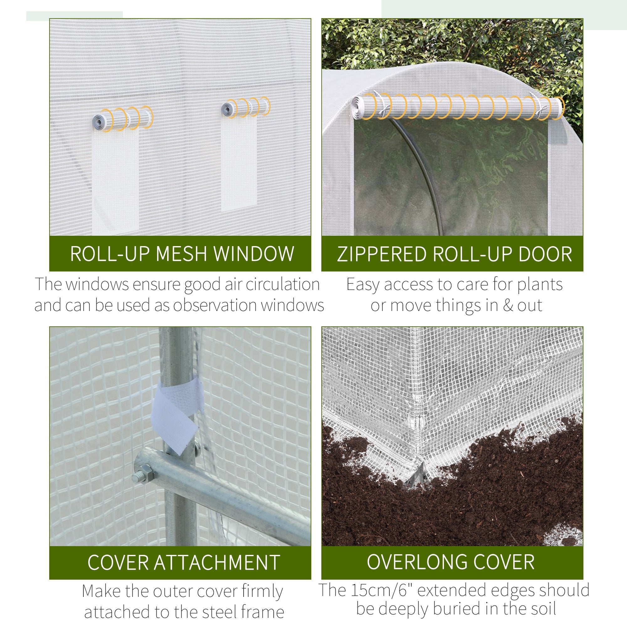 Outsunny 3.5 x 2 x 2 m Polytunnel Greenhouse, Walk-in Green House for Garden with Mesh Windows, Galvanised Steel Frame, White - North Peak Garden Furniture