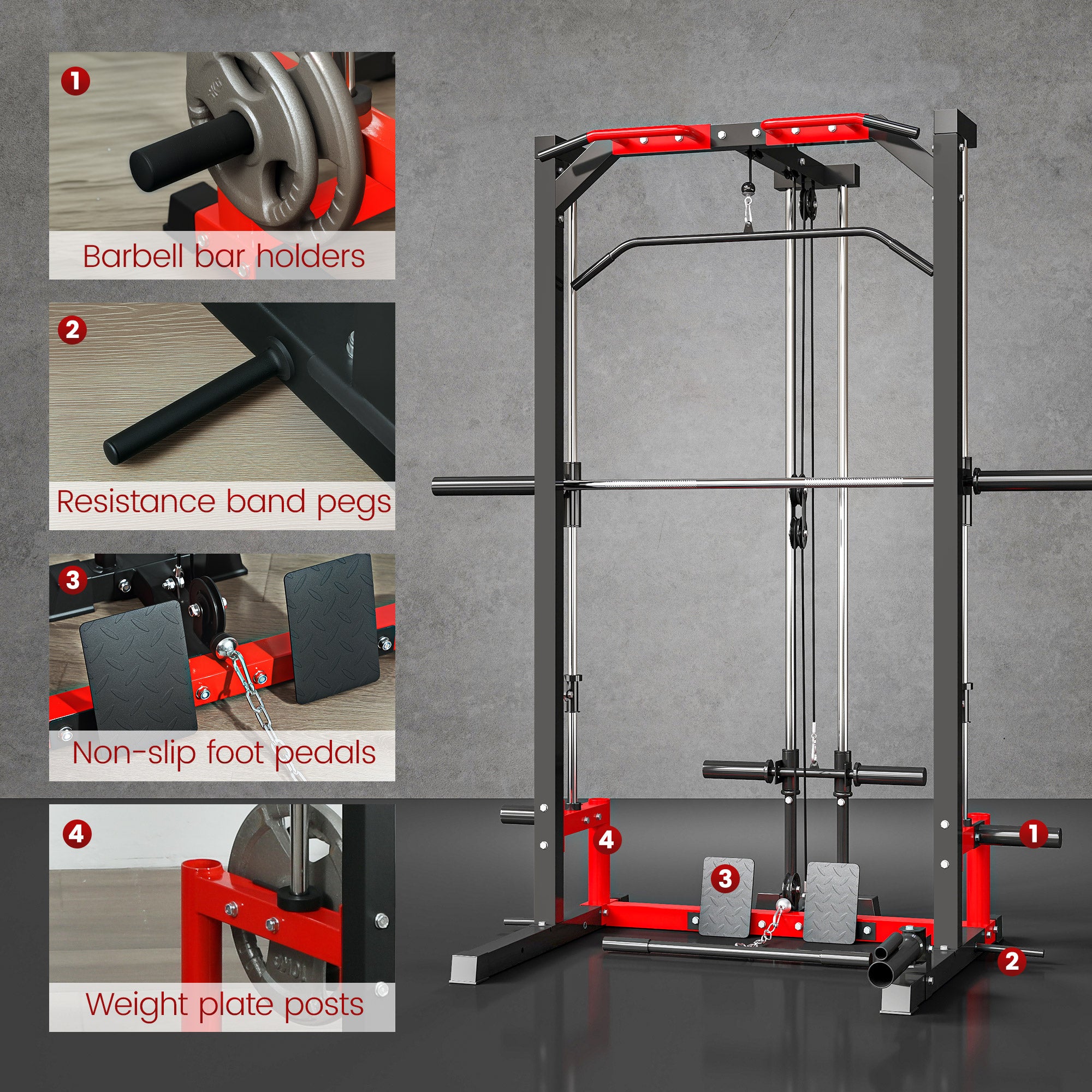SPORTNOW Cable Crossover Machine, Multi-Function Power Rack with Pull Up Bar, Lat Pull Down System, Squat Rack, Barbell Bar