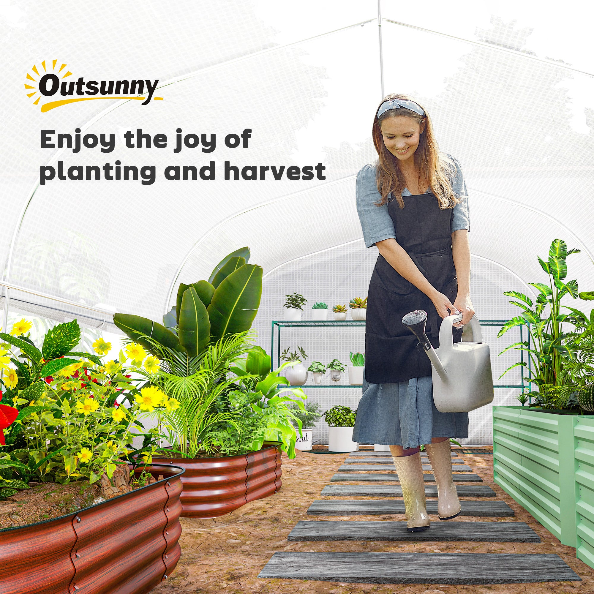 Outsunny 6 x 3 x 2m Walk-in Polytunnel Greenhouse, Zipped Roll Up Sidewalls, Mesh Door, 8 Mesh Windows, Tunnel Warm House Tent with PE Cover, Complimentary Plant Labels and Gloves, White - North Peak Garden Furniture