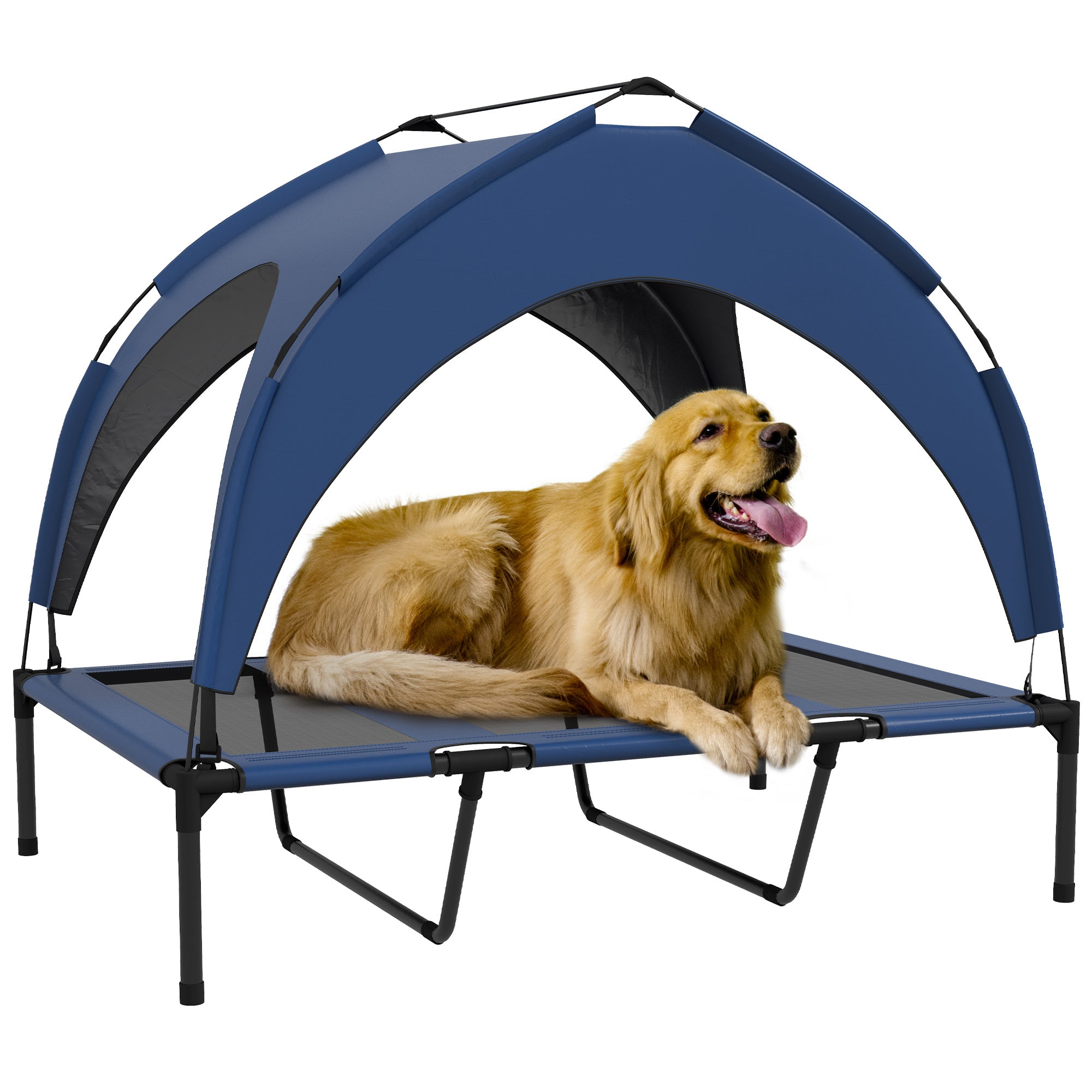 PawHut Cooling Raised Pet Bed w/ Washable Breathable Mesh, for Large Dogs, 106 x 76 x 94cm - Dark Blue - North Peak Garden Furniture