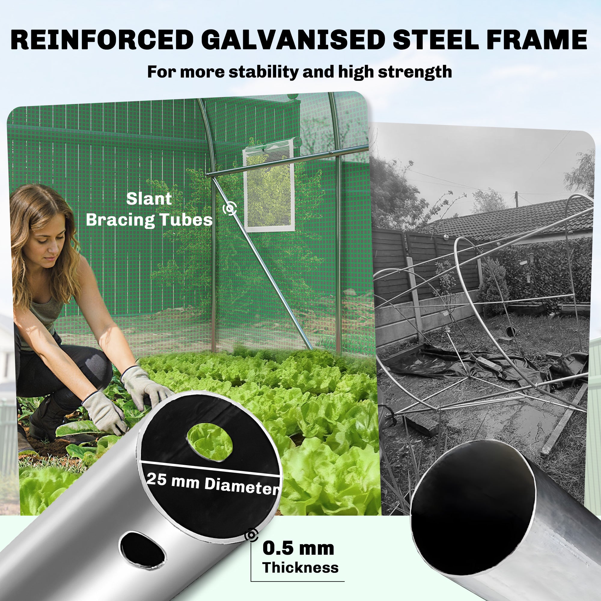 Outsunny 2 x 3 m Walk-in Polytunnel Greenhouse with Hinged Door and 6 Roll Up Mesh Windows, Garden Tunnel Warm House Tent, Green