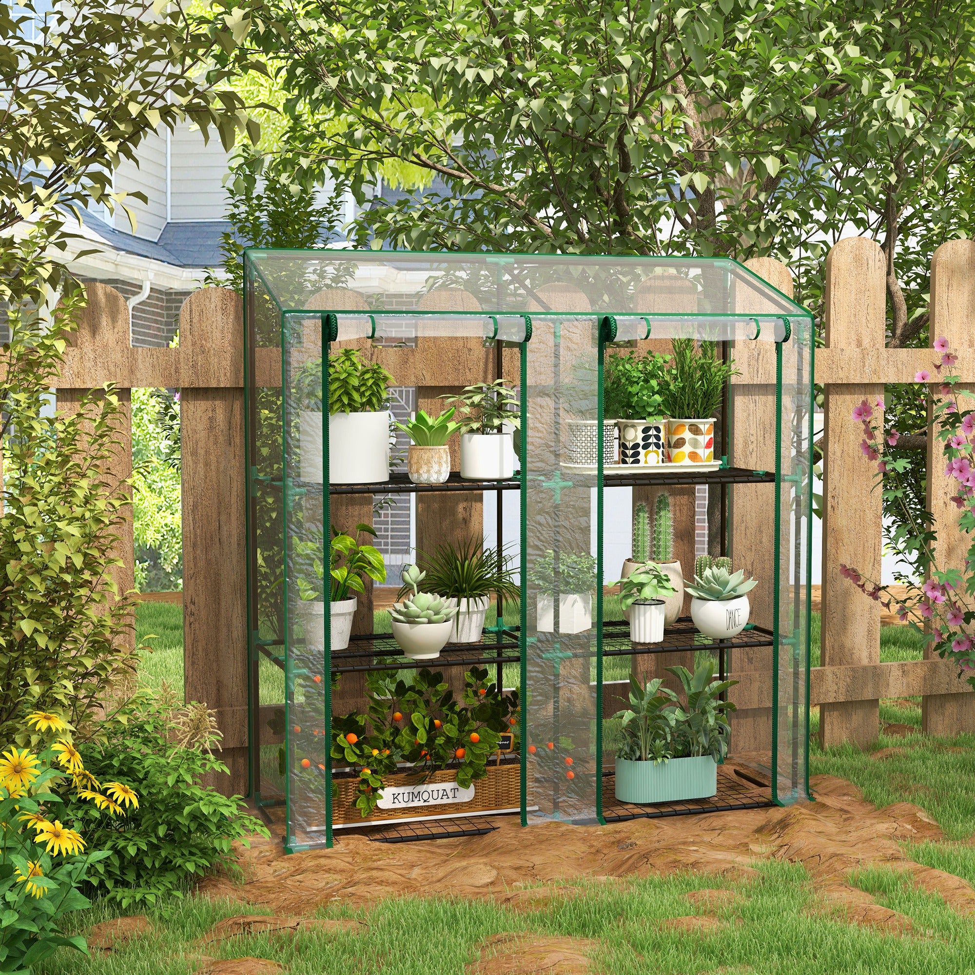 Outsunny 46 x 143cm Mini Lean-To Greenhouse, with Three Inner Shelves - North Peak Garden Furniture