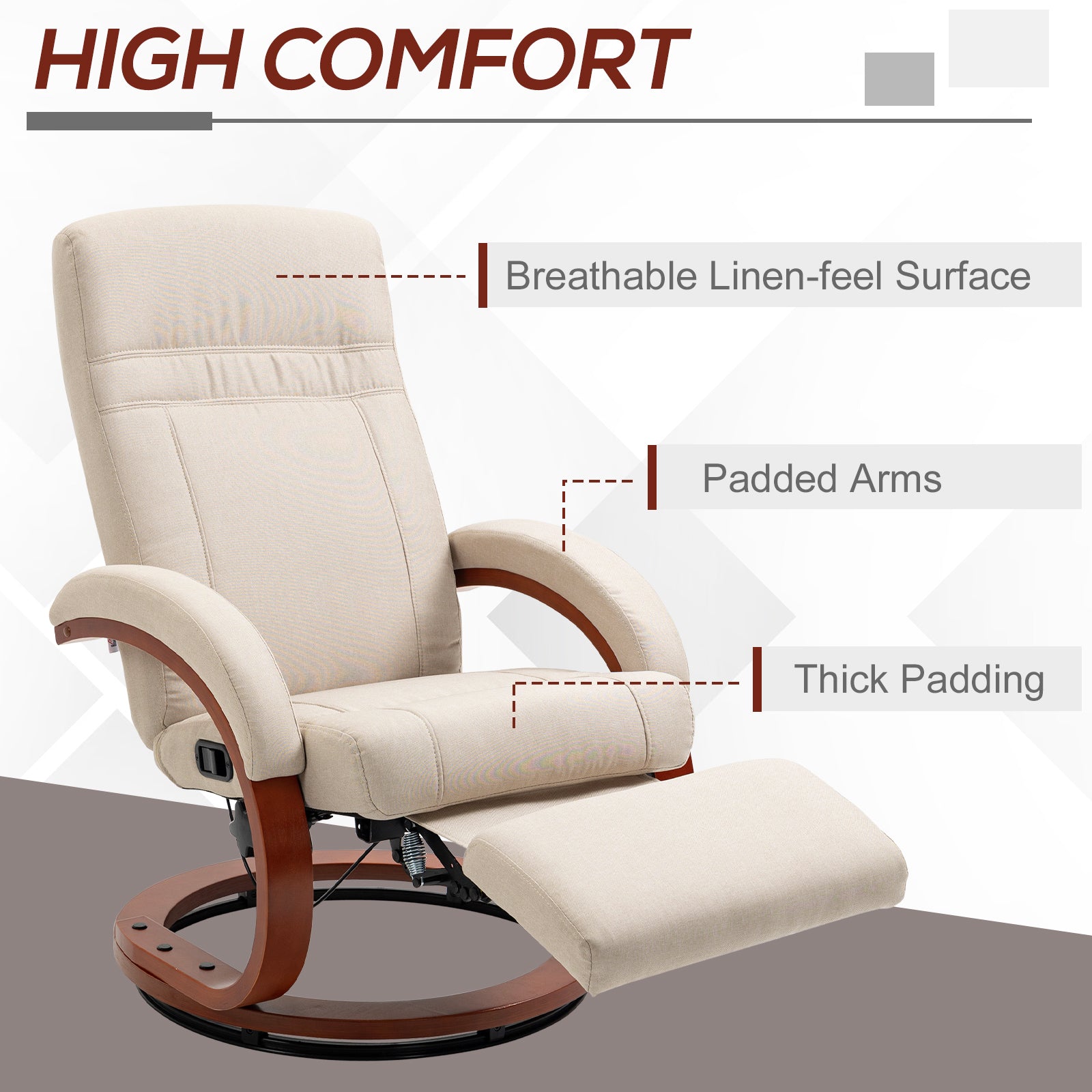HOMCOM 135° Manual Reclining Swivel Chair, with Footrest - Beige - North Peak Garden Furniture