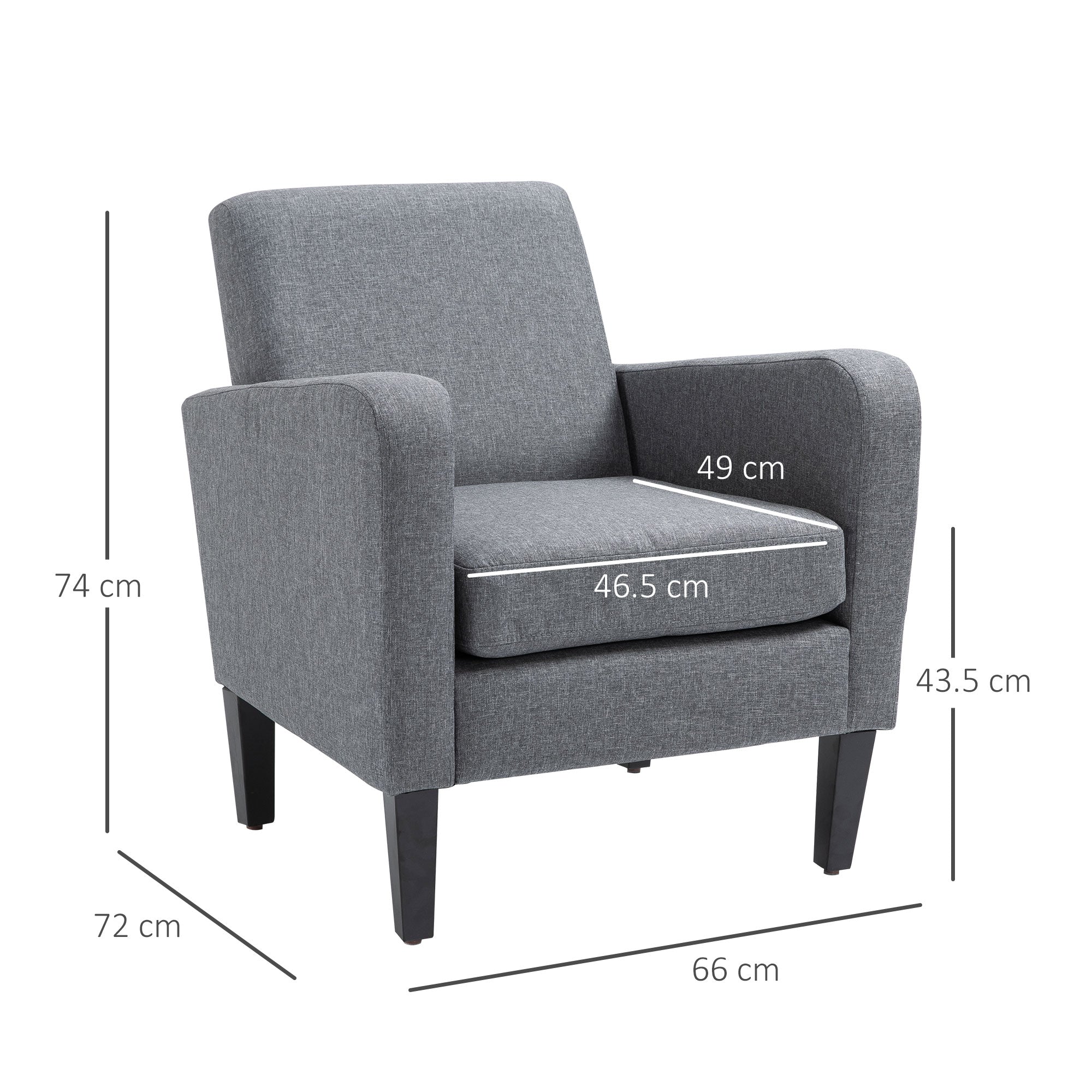 HOMCOM Modern Accent Chair, Occasional Chair with Rubber Wood Legs for Living Room, Bedroom, Grey - North Peak Garden Furniture