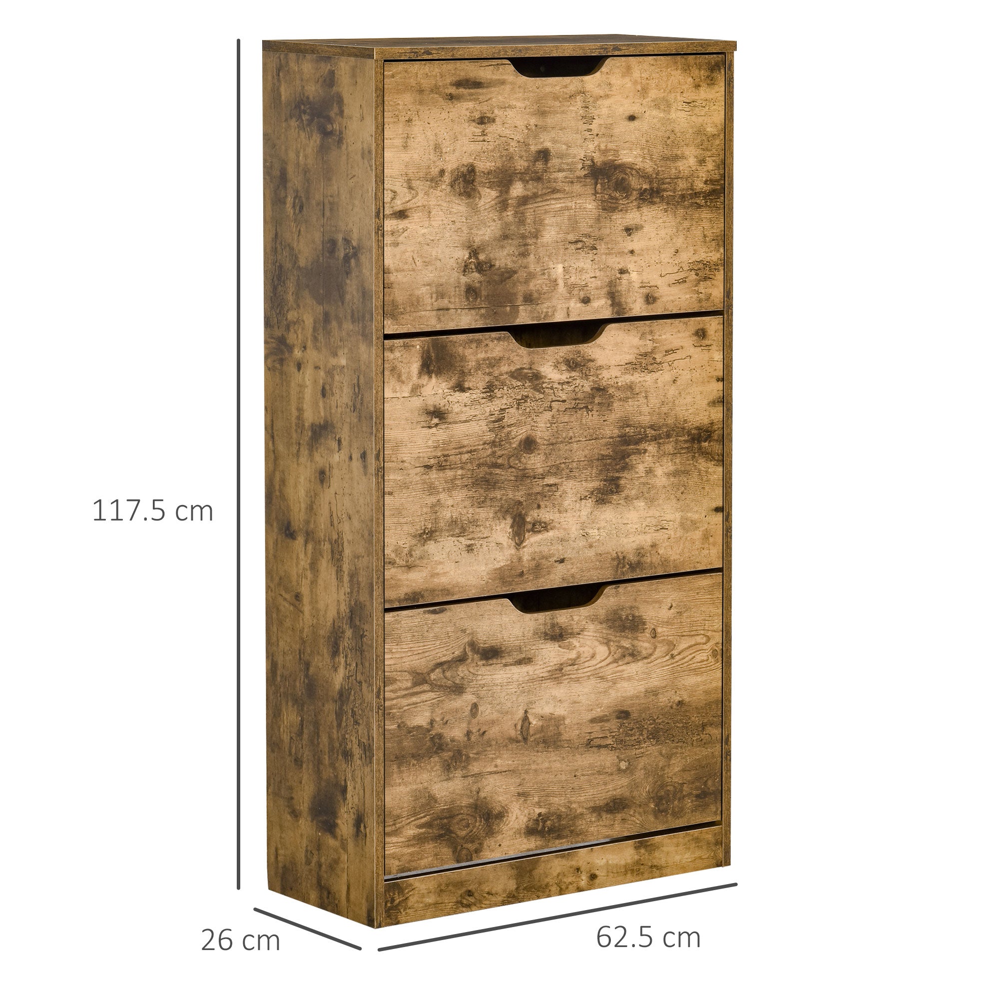 HOMCOM Industrial Shoe Cabinet with 3 Flip Drawers, Narrow Shoe Storage Cabinet for 18 Pairs, Freestanding Slim Shoe Storage Organiser for Entryway, Hallway, Rustic Brown - North Peak Garden Furniture