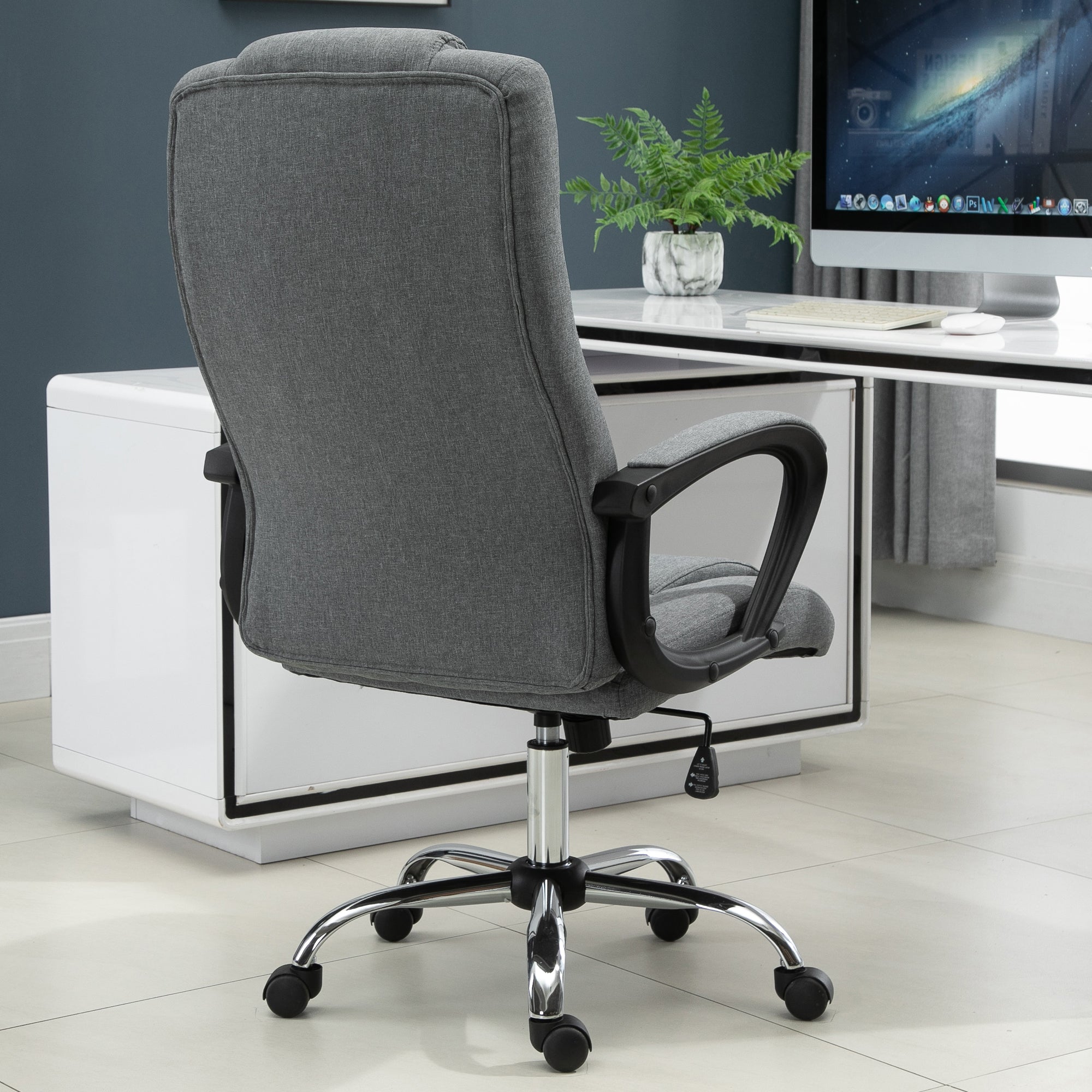 Vinsetto Office Chair, Computer Desk Chair, Linen Fabric Swivel Chair with Adjustable Height, Rolling Wheels for Home and Study, Grey