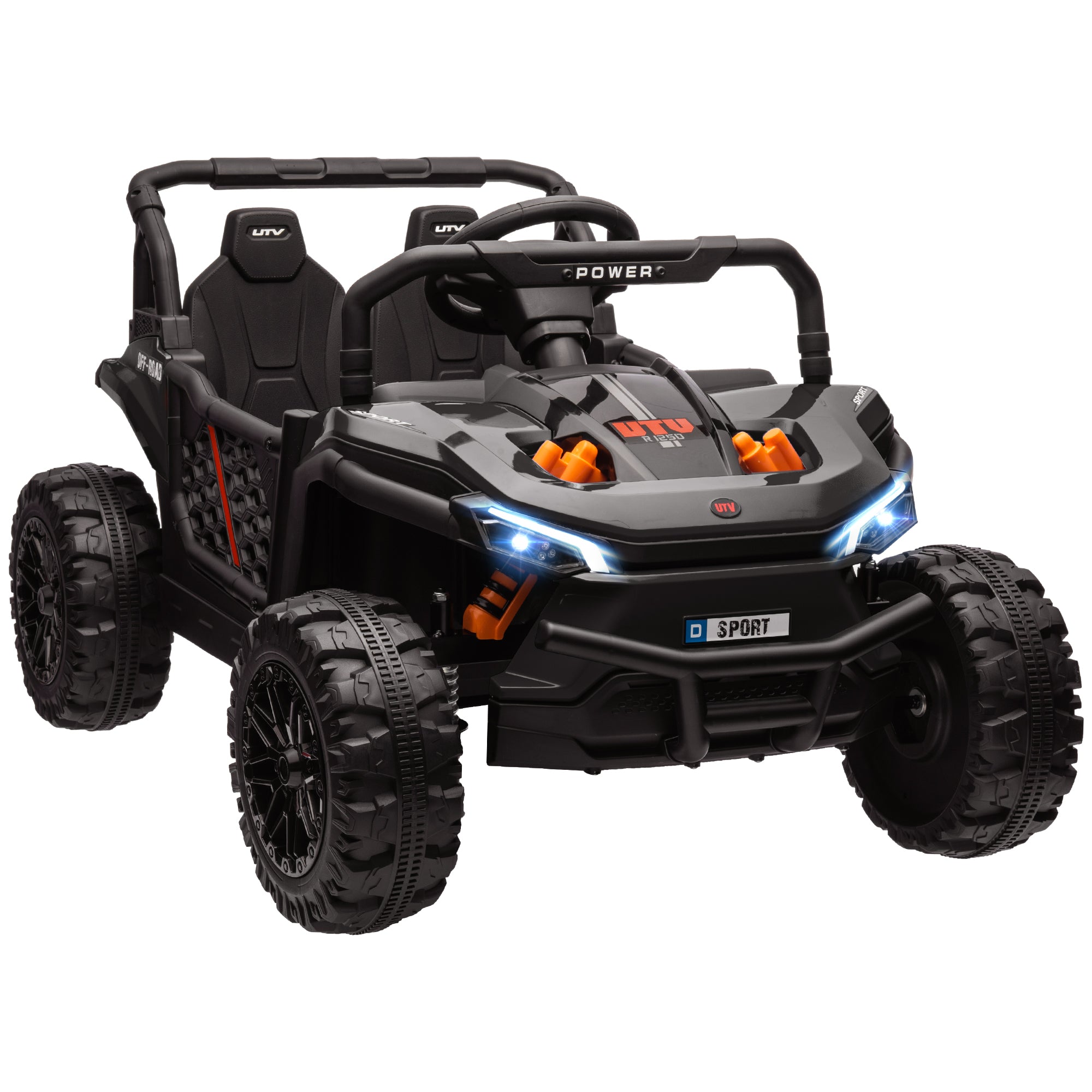 AIYAPLAY 12V Battery Powered Ride on Truck w/ Remote, 4 Suspension Wheels, Horn Lights Music USB, for 3-5 Years Old - Black