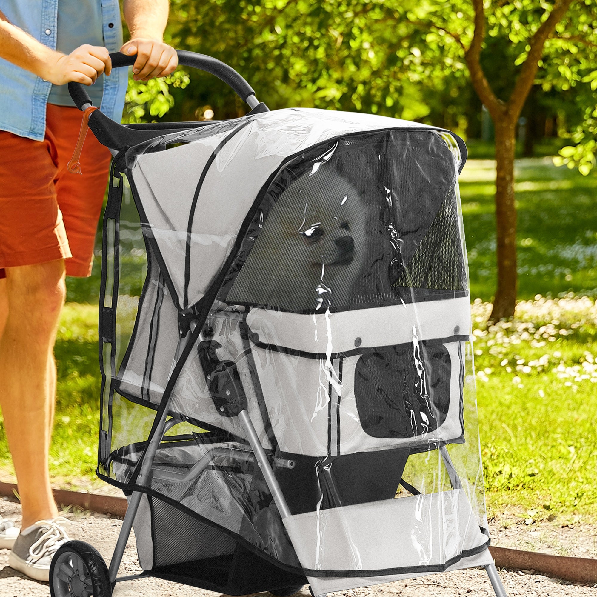 PawHut Dog Stroller Rain Cover, Cover for Dog Pram Stroller Buggy w/ Rear Side Entry - North Peak Garden Furniture