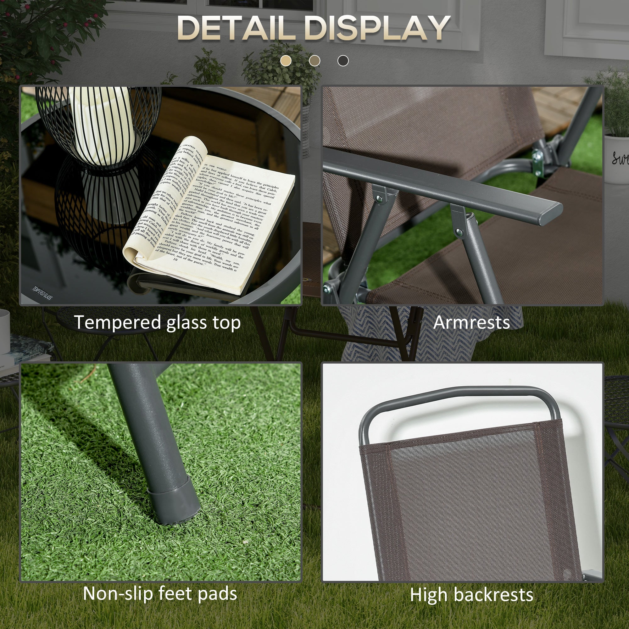 Outsunny Three-Piece Garden Seat Set, with Glass-Top Table - Brown - North Peak Garden Furniture