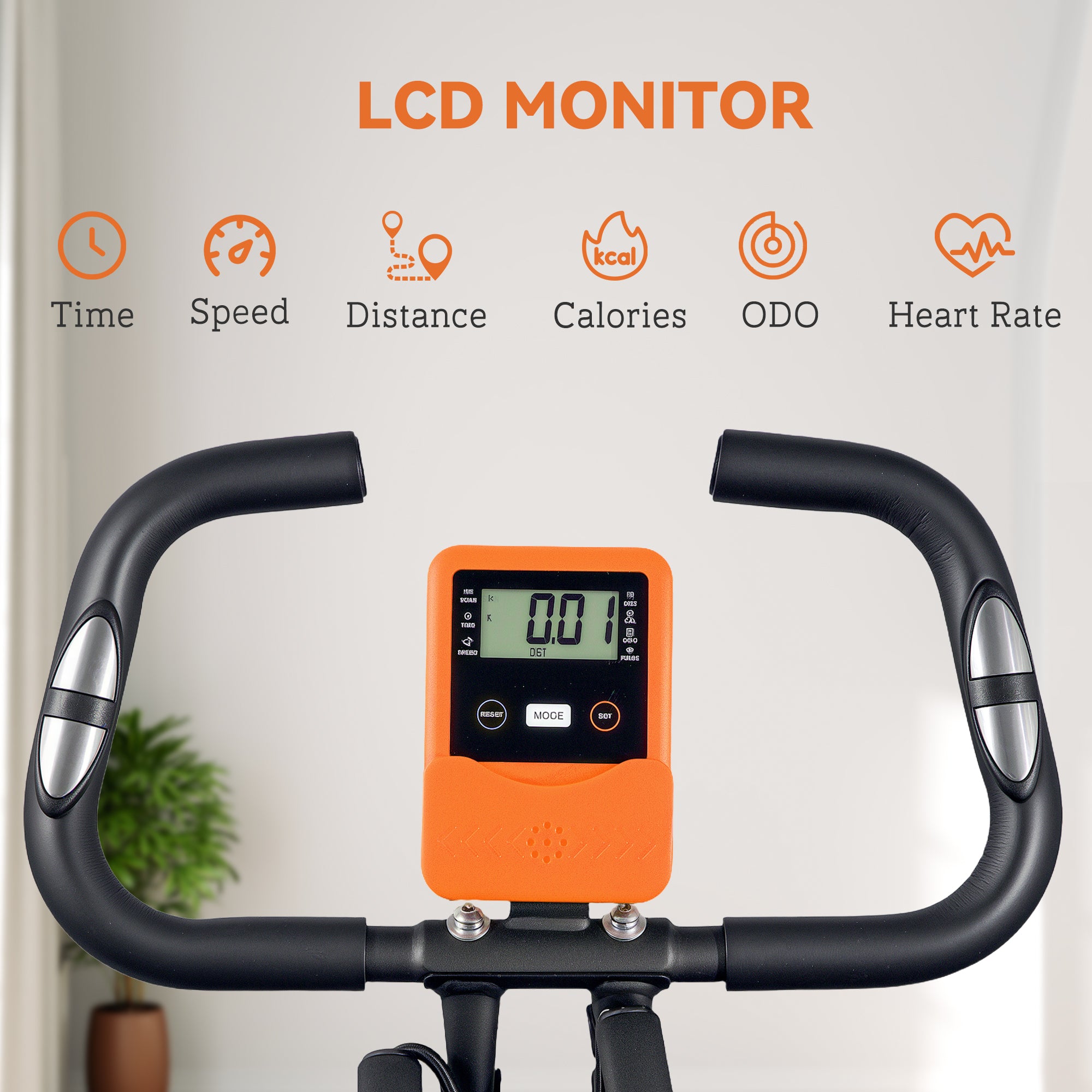 SPORTNOW 5-In-1 Folding Exercise Bike with Arm Workout Bands, Quiet 8-Level Magnetic Resistance Foldable Exercise Bike with LCD, Tablet Holder, Hand Pulse Sensor for Home Use Indoor Cycling, Orange - North Peak Garden Furniture