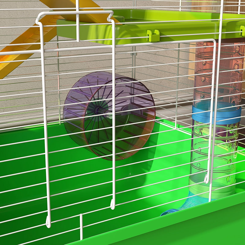 PawHut Hamster Cage w/ Water Bottle, Exercise Wheel, Tubes, Ramps - Green - North Peak Garden Furniture