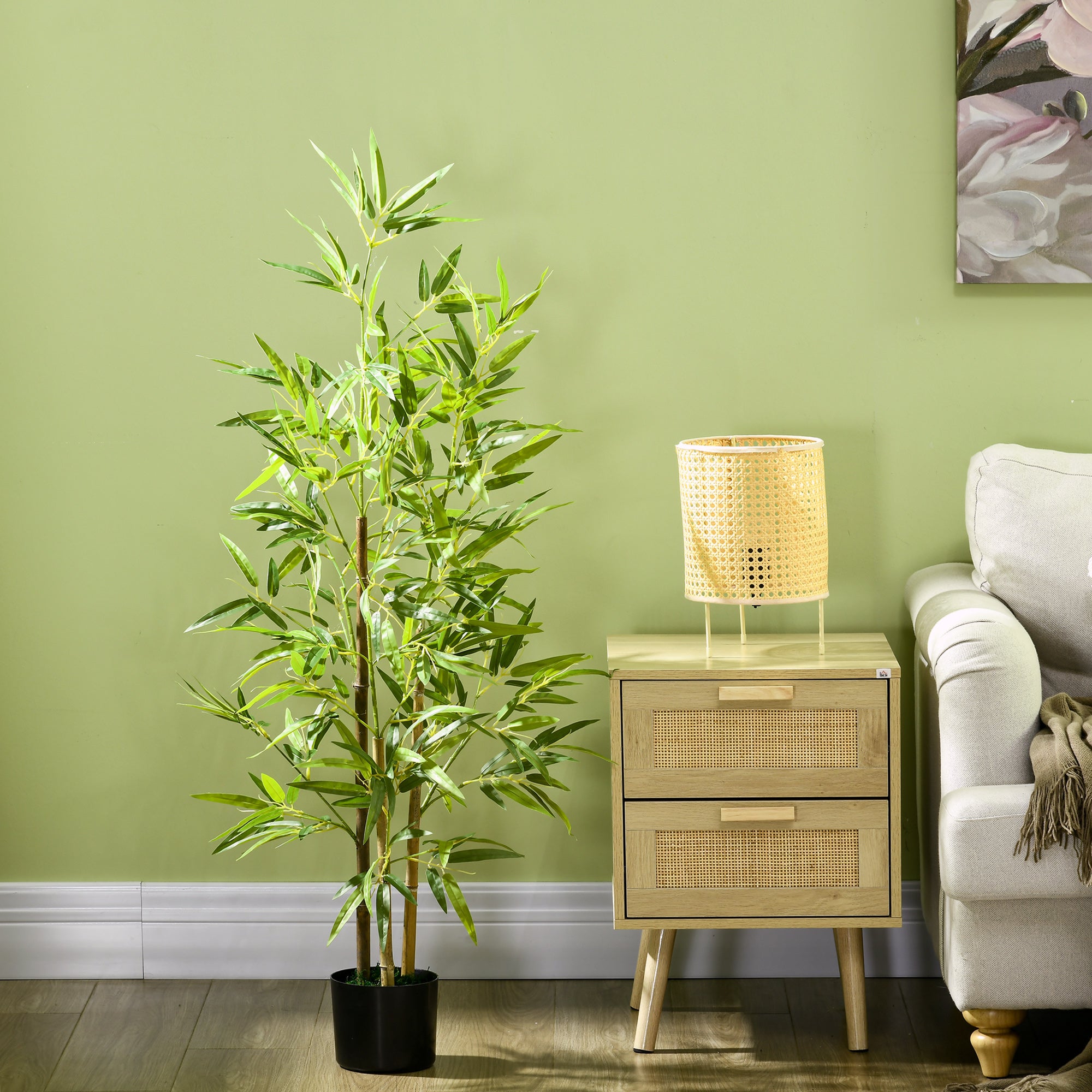 HOMCOM Artificial Plant Bamboo Artificial Tree Height 120 cm with Pot for Home Indoor Decor - North Peak Garden Furniture
