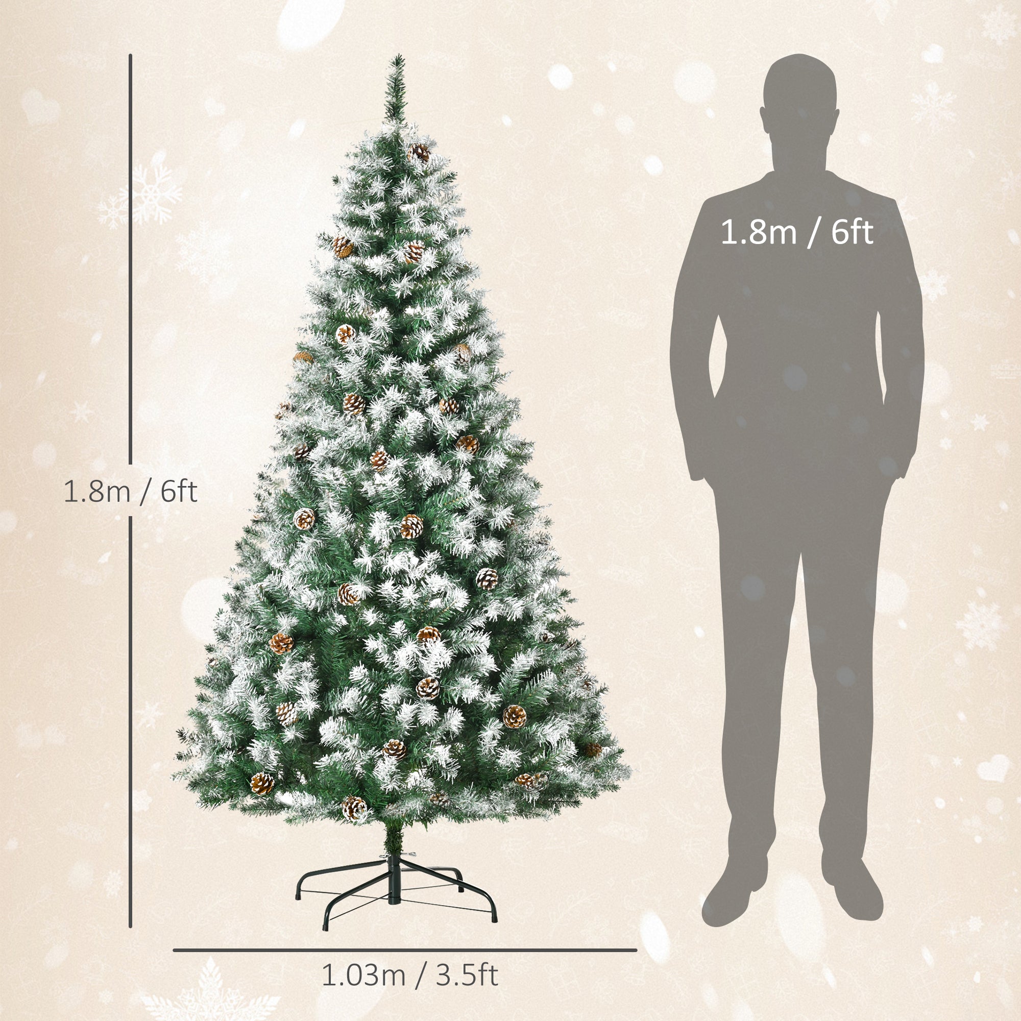 HOMCOM 6FT Artificial Christmas Tree with Pine Cones, Holiday Home Xmas Decoration Automatic Open, Green - North Peak Garden Furniture