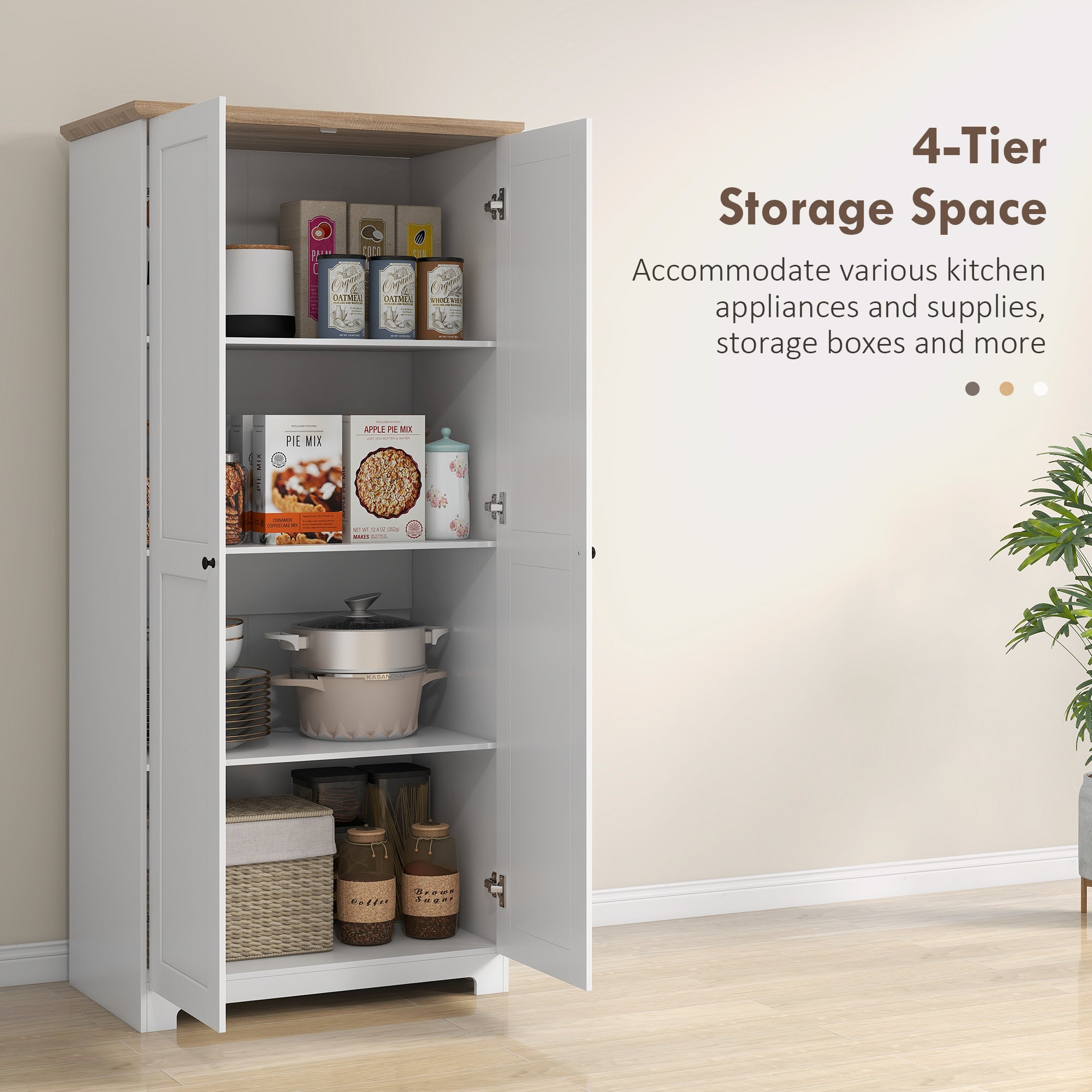 HOMCOM 172cm Kitchen Cupboard, Freestanding Storage Cabinet with Doors and Shelves, Modern 2-Door Kitchen Pantry Cupboard for Dining Room, White - North Peak Garden Furniture